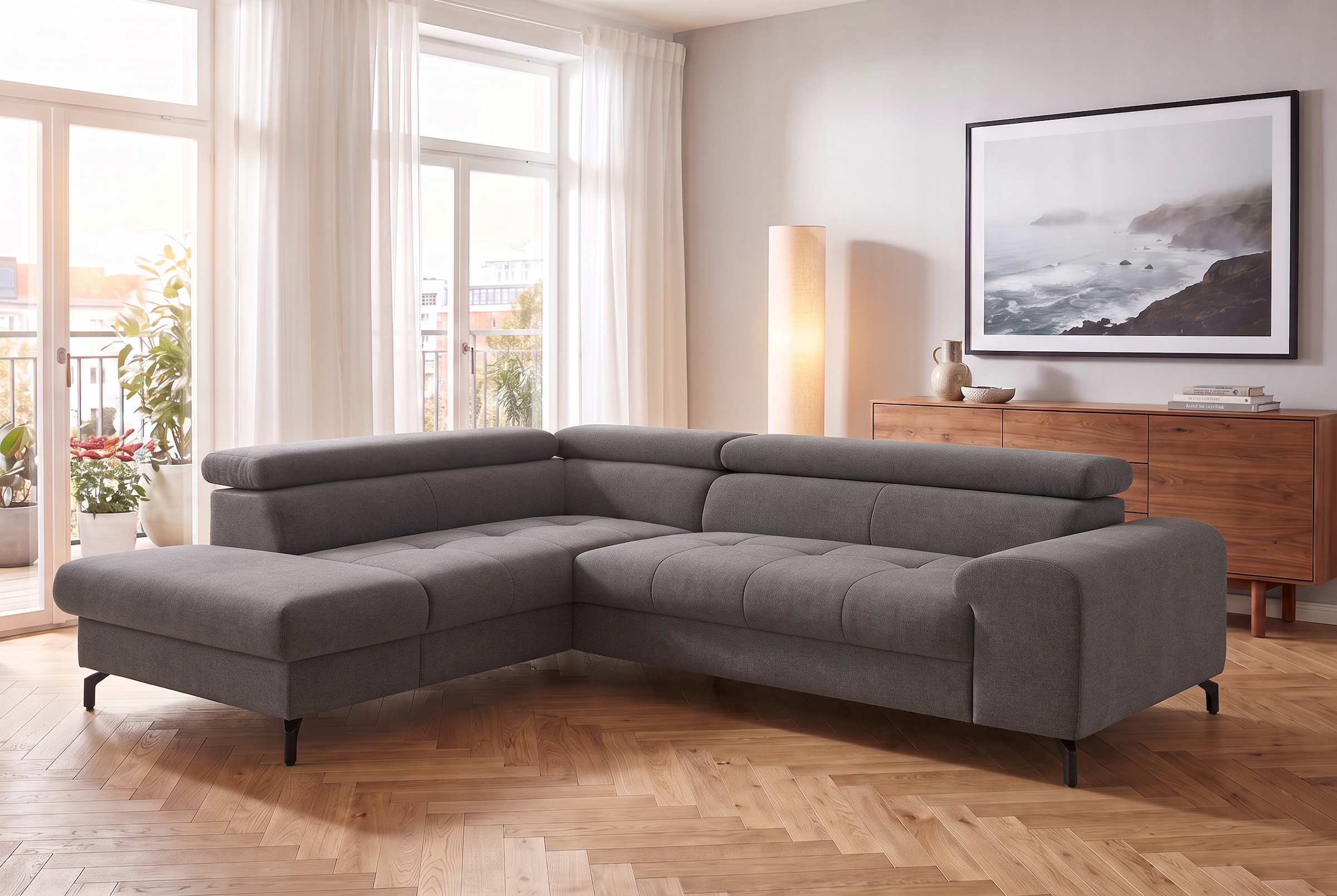 COTTA Canapé d'angle »Aura, L-Form, B: 260 cm, mit Schlaffunktion, auch in Cord erhältlich« avec fonction lit, coffre de lit et réglage du dossier
