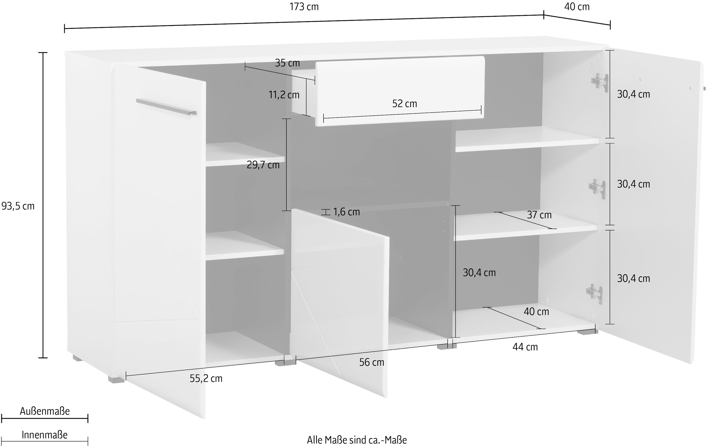INOSIGN Sideboard »Trentino« Kommode, Briete ca. 173 cm, Soft-Close-Funktion, Hochglanzfronten