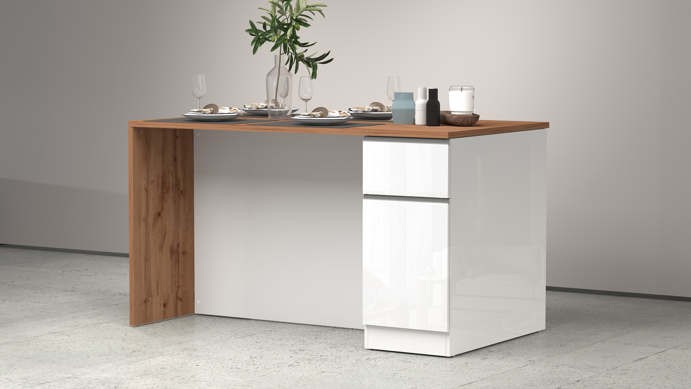 KOCHSTATION Ilot de cuisine »Sole,Kochinsel,Küchenarbeitsblock,Inselküche,Arbeitsinsel« Breite 160 cm mit 2 Türen,2 Schubkästen, Aluminiumgriff