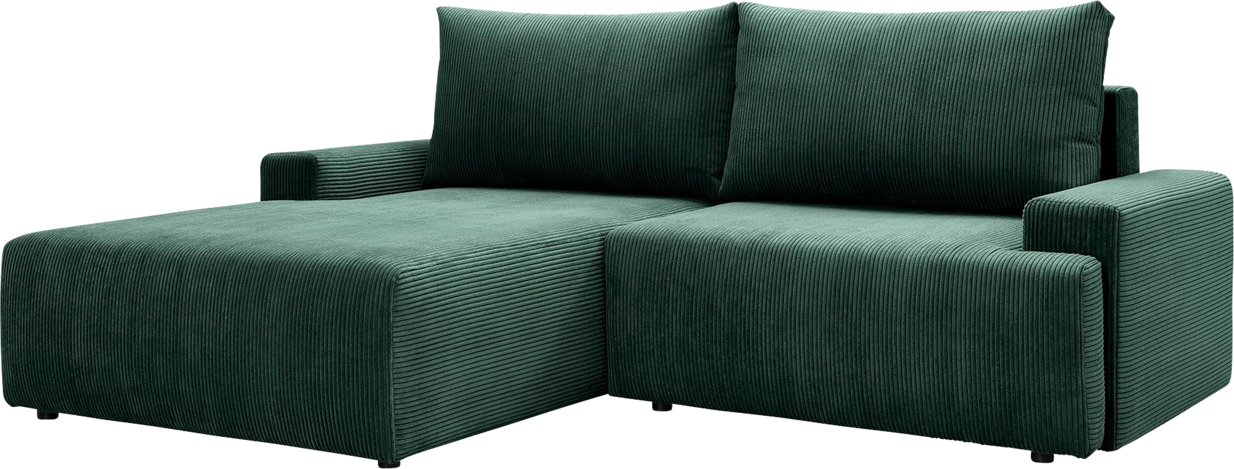 exxpo - sofa fashion Canapé d'angle »Orinoko, aktuelles Design und hoher Sitzkomfort, L-Form« avec fonction lit et coffre de lit, belles couleurs en velours côtelé tendance