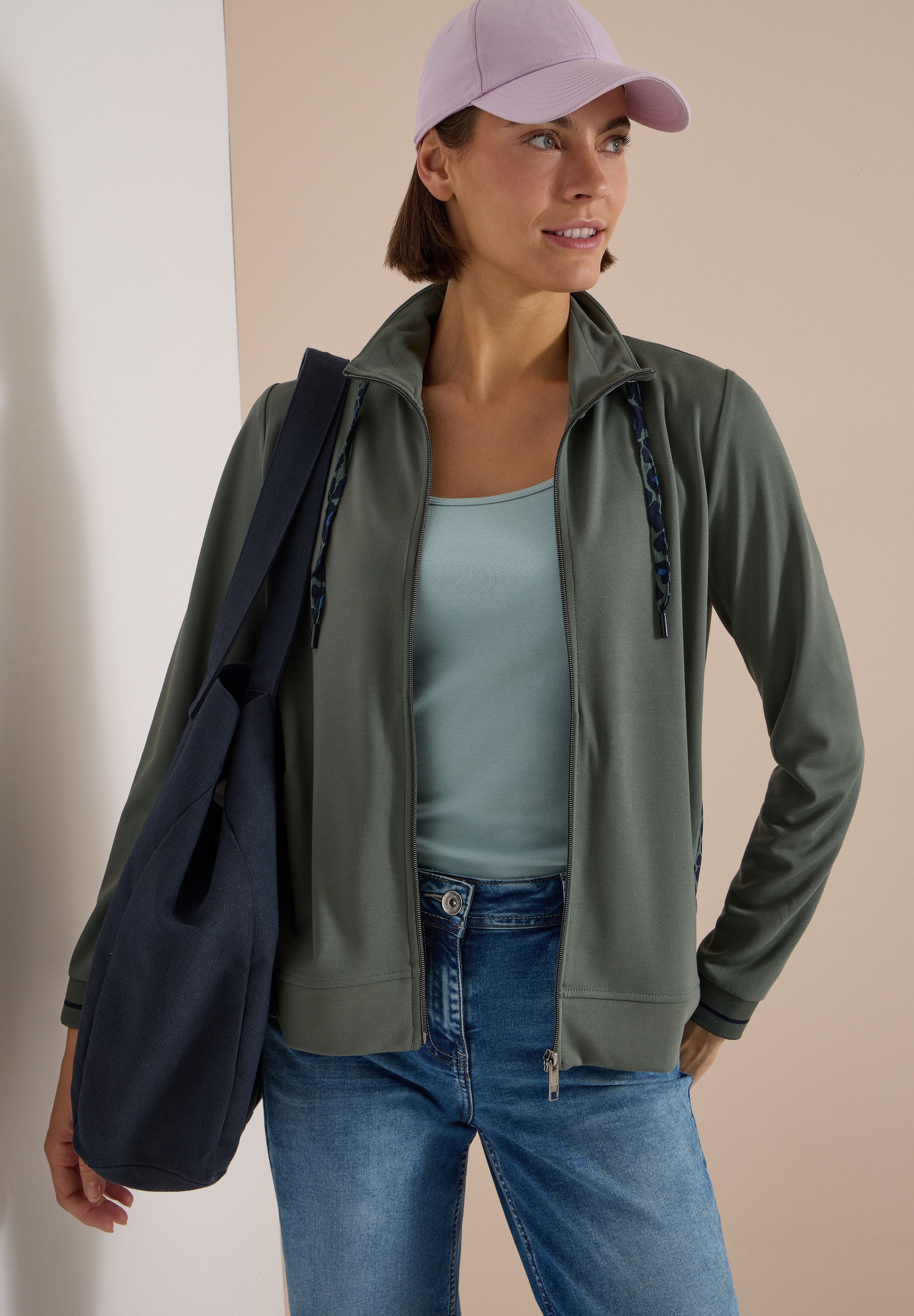 Cecil Veste sweat avec détails imprimé animal, col montant, mélange de viscose