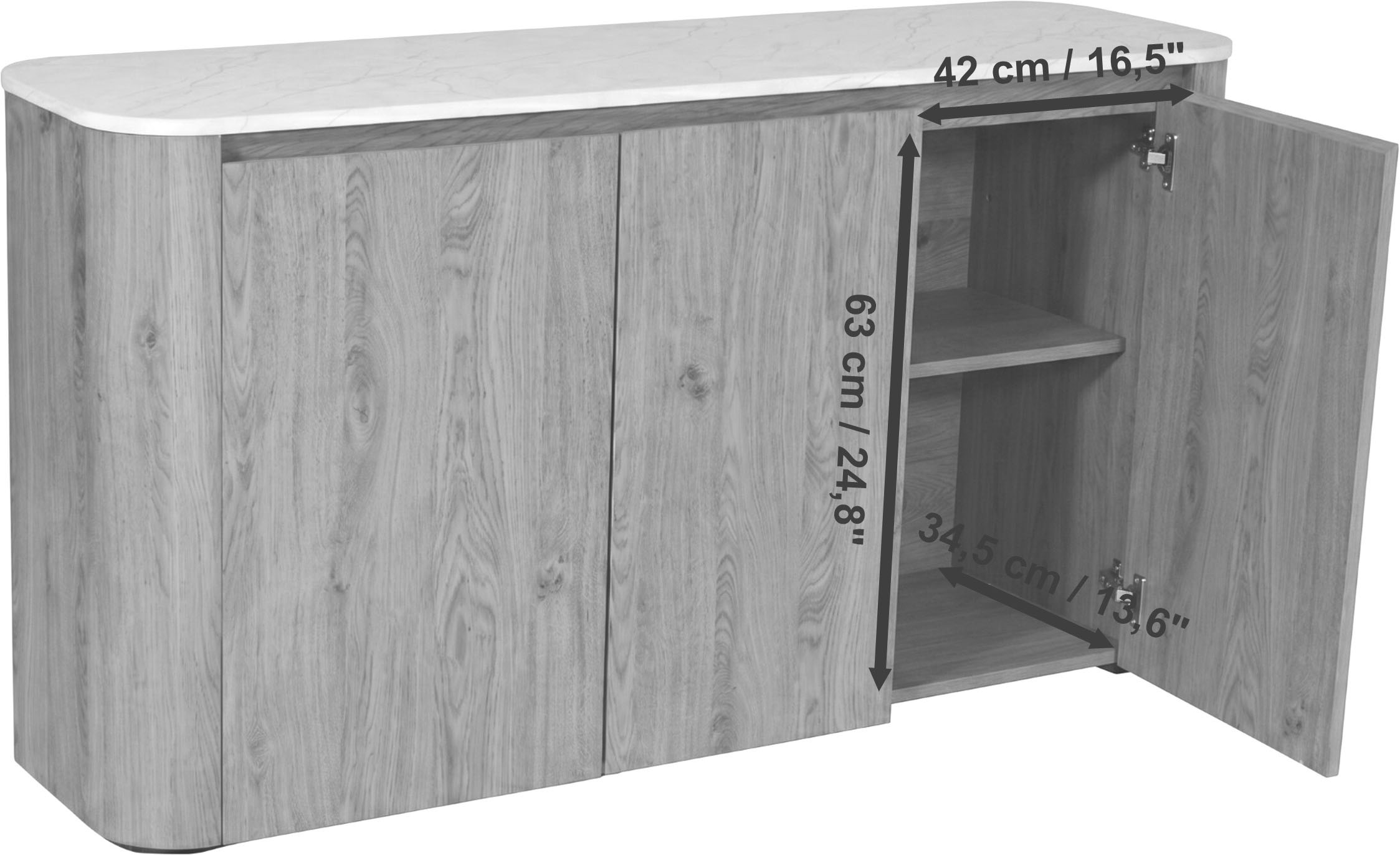 Jahnke Buffet »TRESOR SB 150« Buffet bas, aspect marbre, sans poignées, 3 portes, largeur : 150 cm
