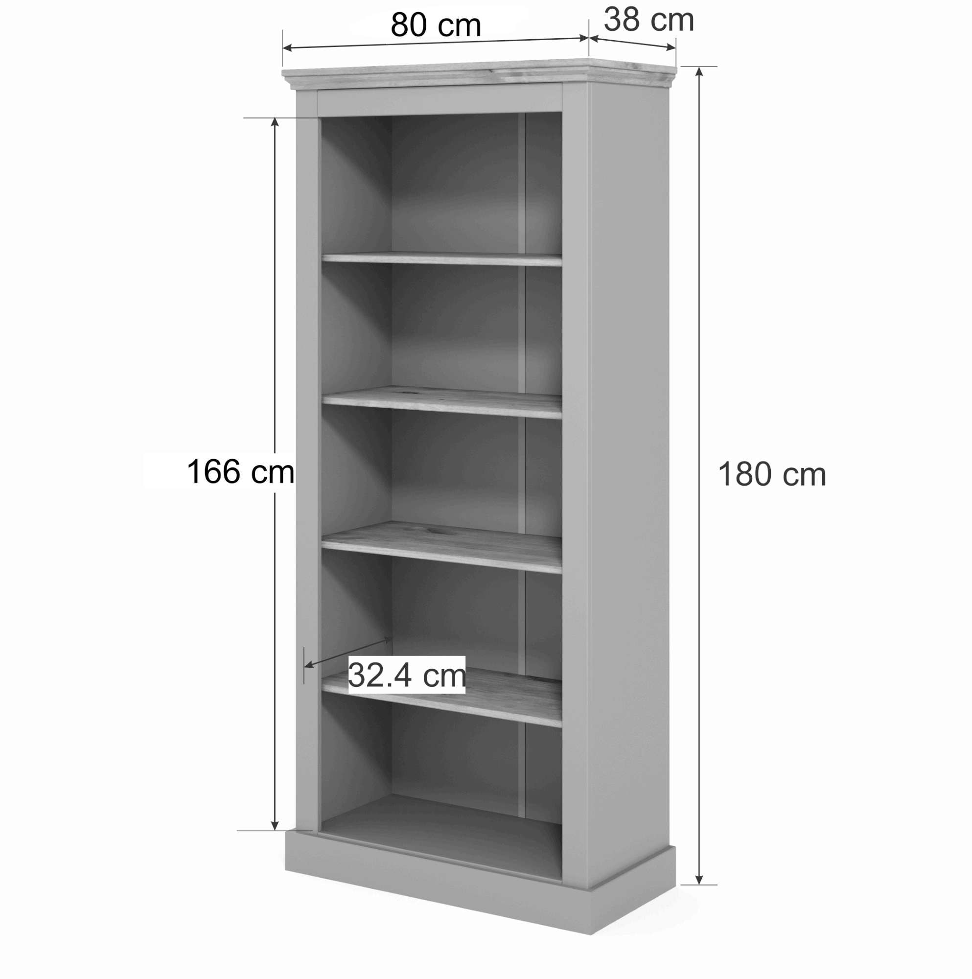 GOODproduct Étagère à livres »Selma, Standregal, Stauraumregal, aus massivem Kiefernholz. FSC®« mit 1 festen und 3 verstellbaren Einlegeböden, Breite 80cm, Höhe 180cm