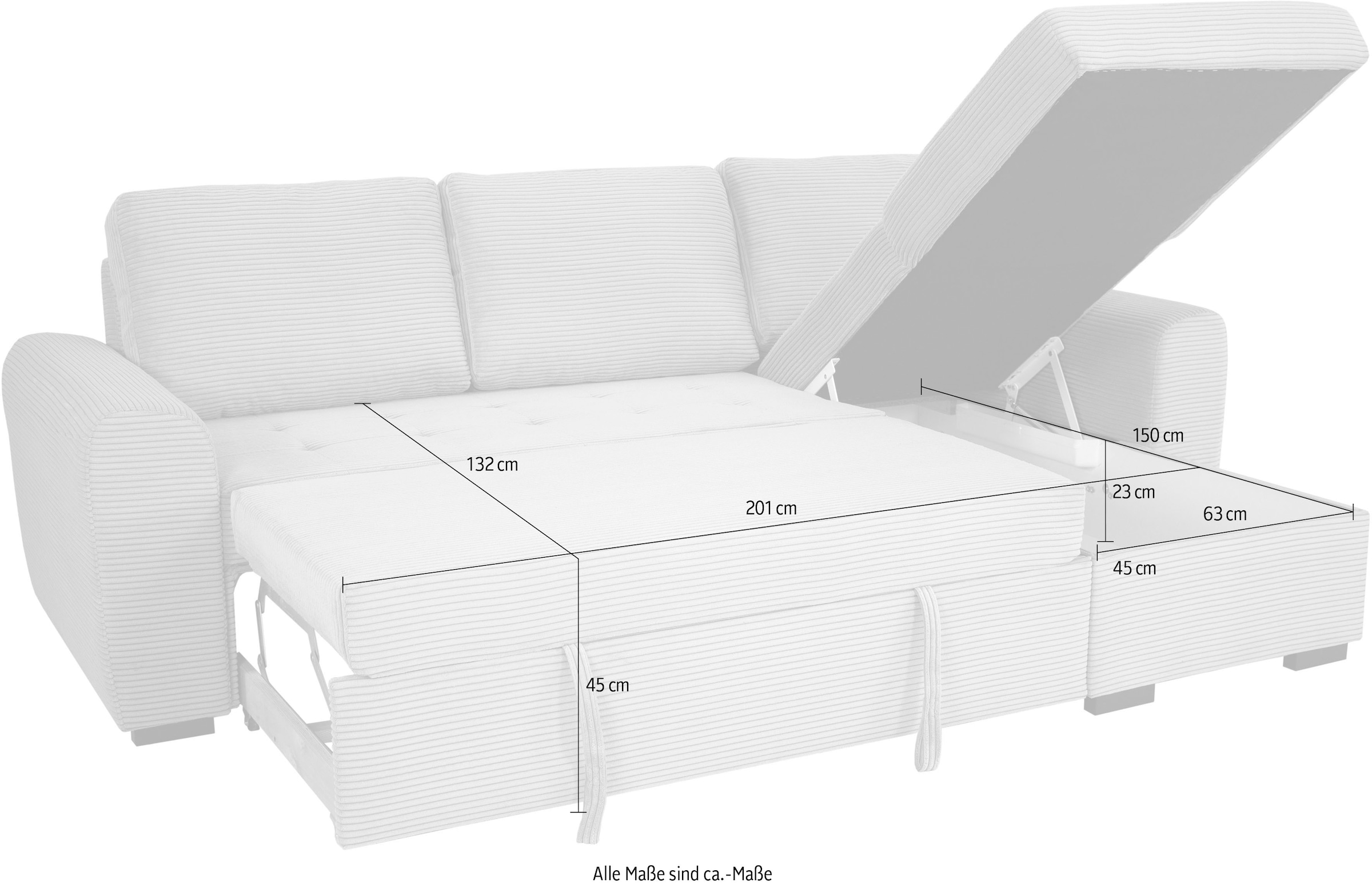 Trends by HG Ecksofa »Poll L-Form, B: 245 cm« mit Bettfunktion & Bettkasten