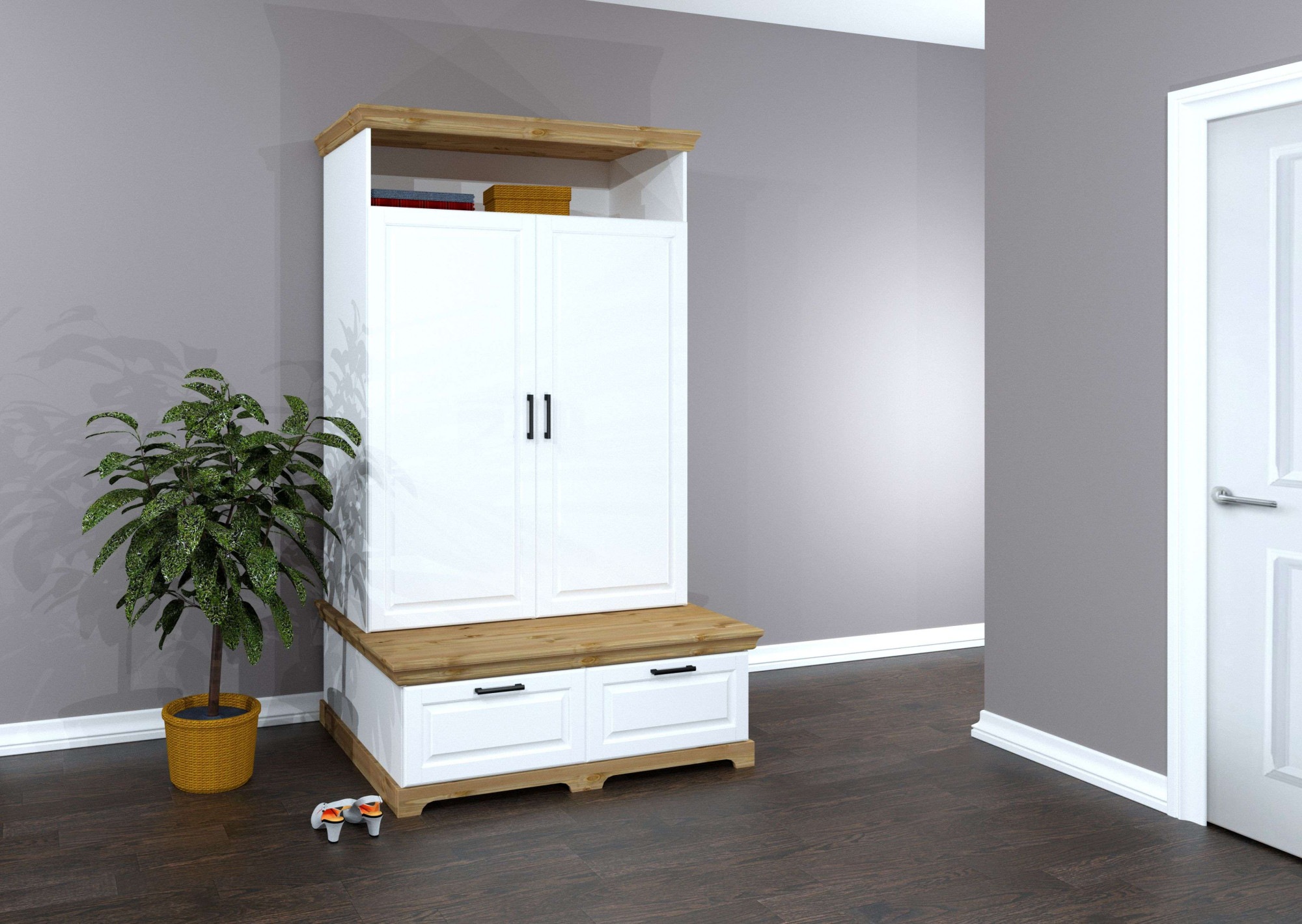 GOODproduct Armoires à vêtements »Rügen Garderobenschrank, Drehtürenschrank, Schrank« FSC® zertifizierte massive Kiefer, Breite 127 cm, integrierte Bank