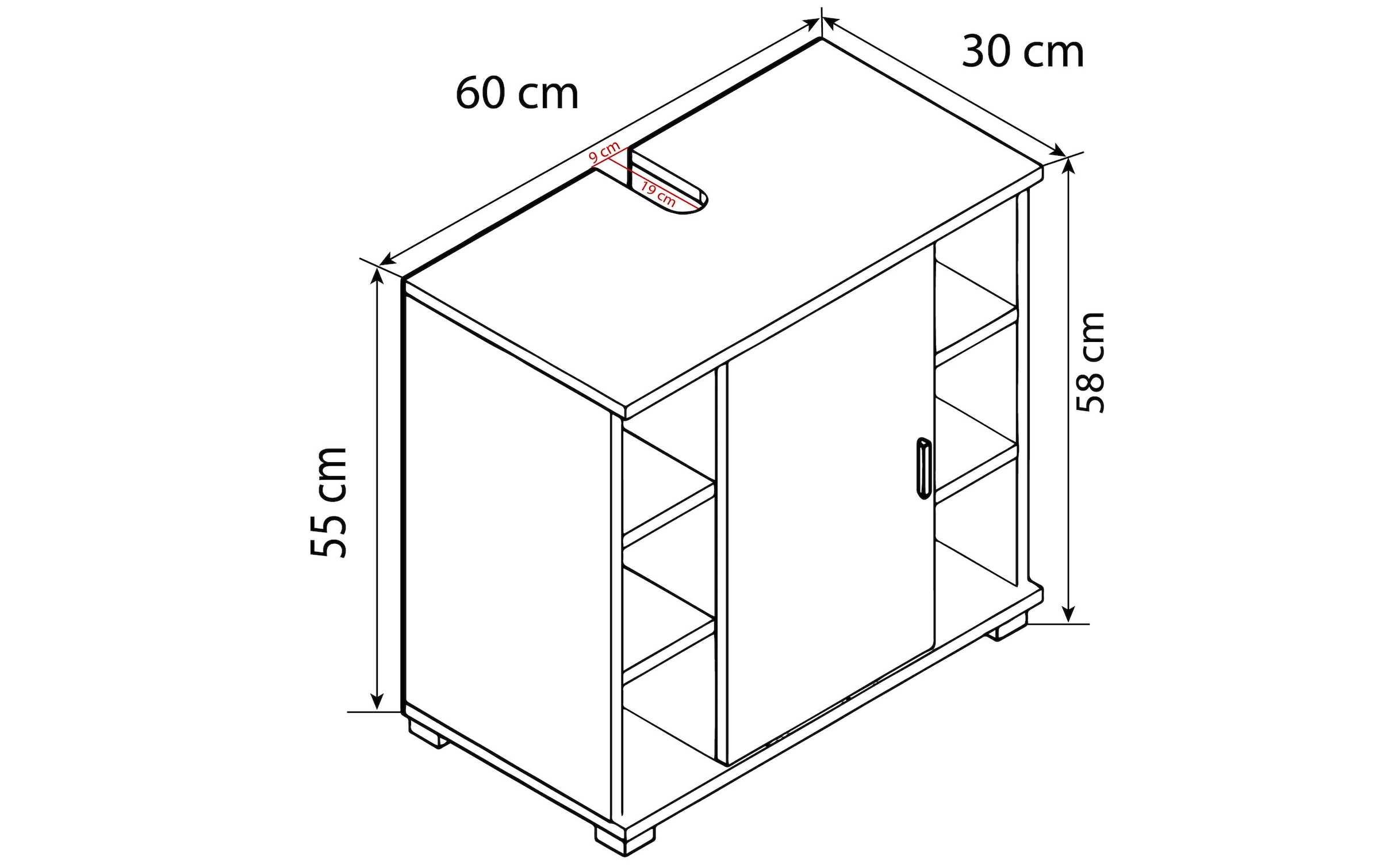 VCM Armoire sous lavabo »Zalo M 60 x 58 cm«