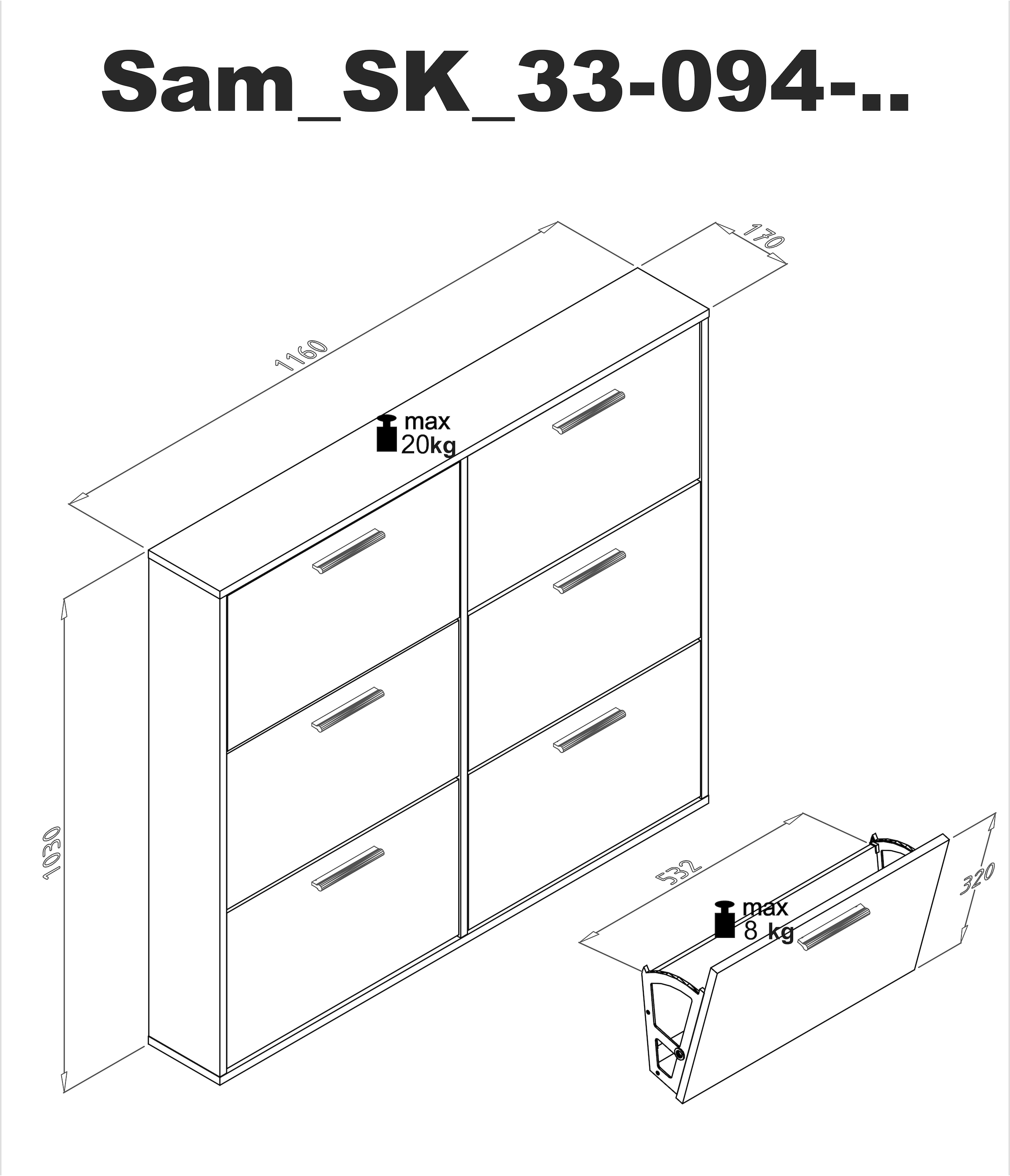 HBZ Schuhkipper »Sam Schuhkipper, Schuhschrank BxHxT 116x103x17 cm« 1 Stk. tlg. mit 6 Klappen