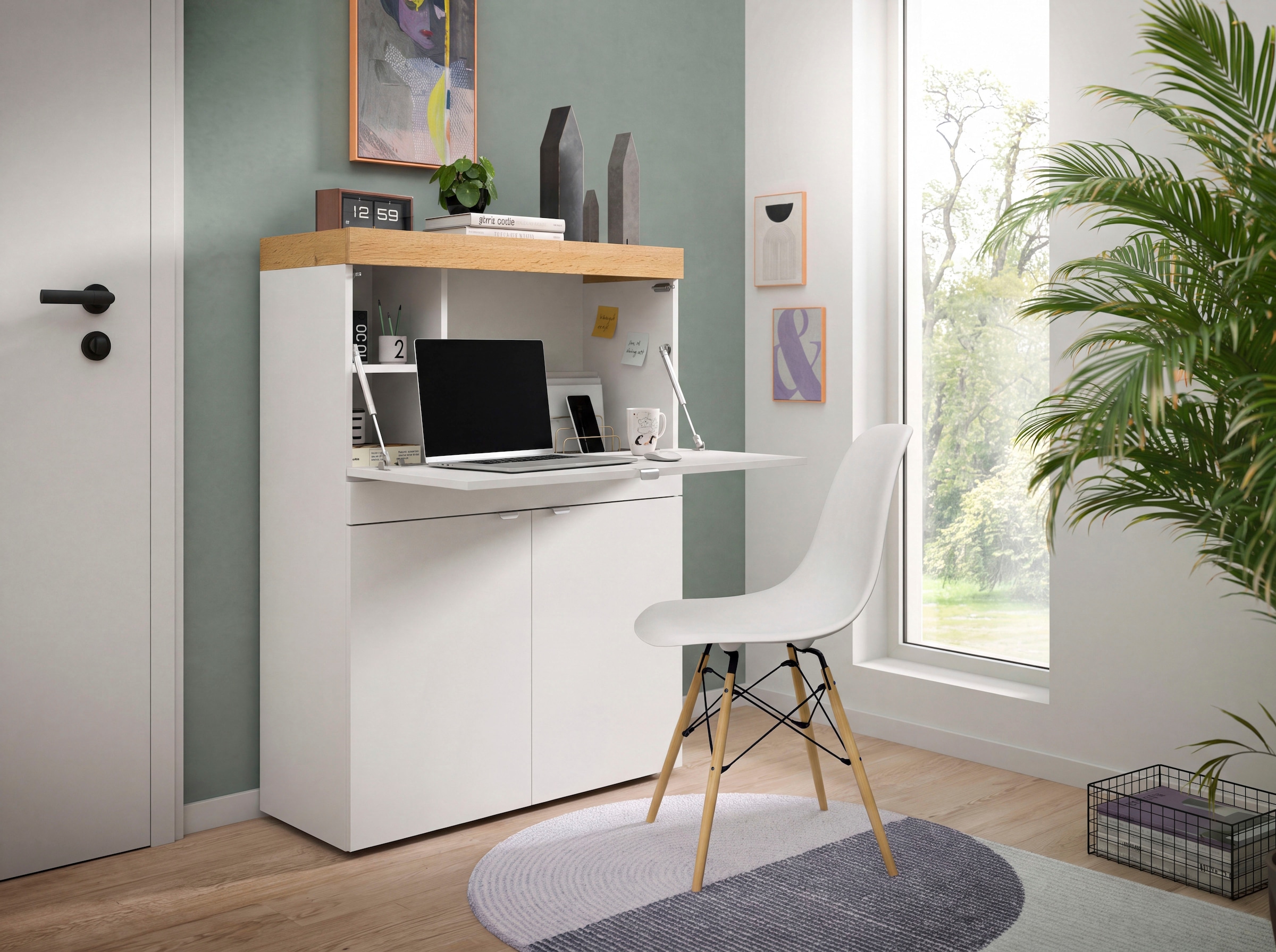 GOODproduct Secrétaire »MAMBO, Höhe 122cm, 2 Türen, 1 Schubkasten, 1 Klappe« Bureau pour télétravail, armoire PC, bureau, bureau