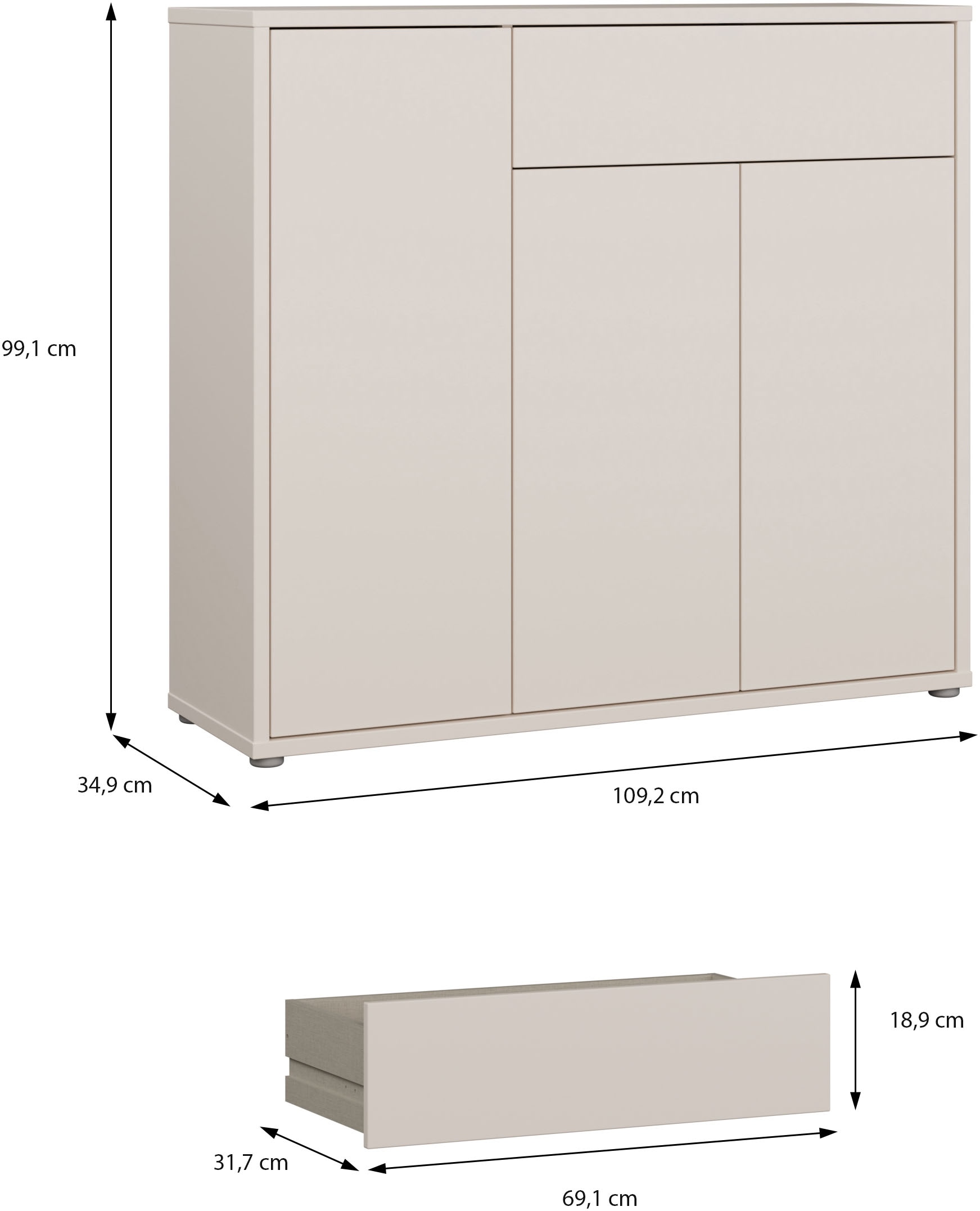 FORTE Armoire à chaussures »Alice Springs« L/H/P 109,2/99,1/34,9 cm Push to open, 20 paires de chaussures