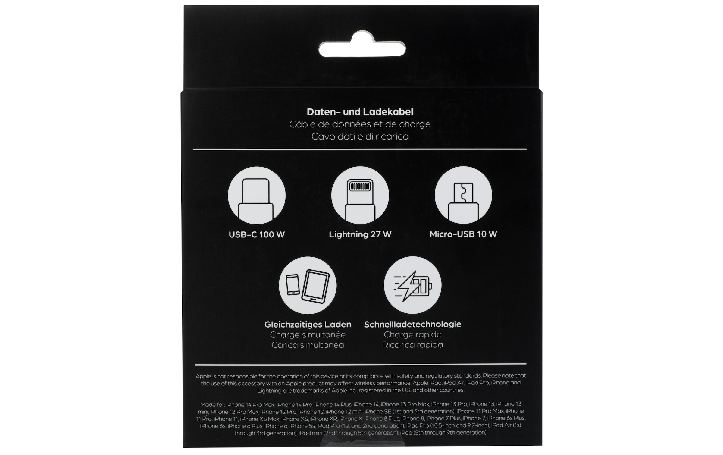 onit USB-Kabel »2.0-Kabel - Lightning/USB-C/Micro-USB B, 2 m« 200 cm Multiadapterkabel mit einer Ladeleistung von bis zu 100 W