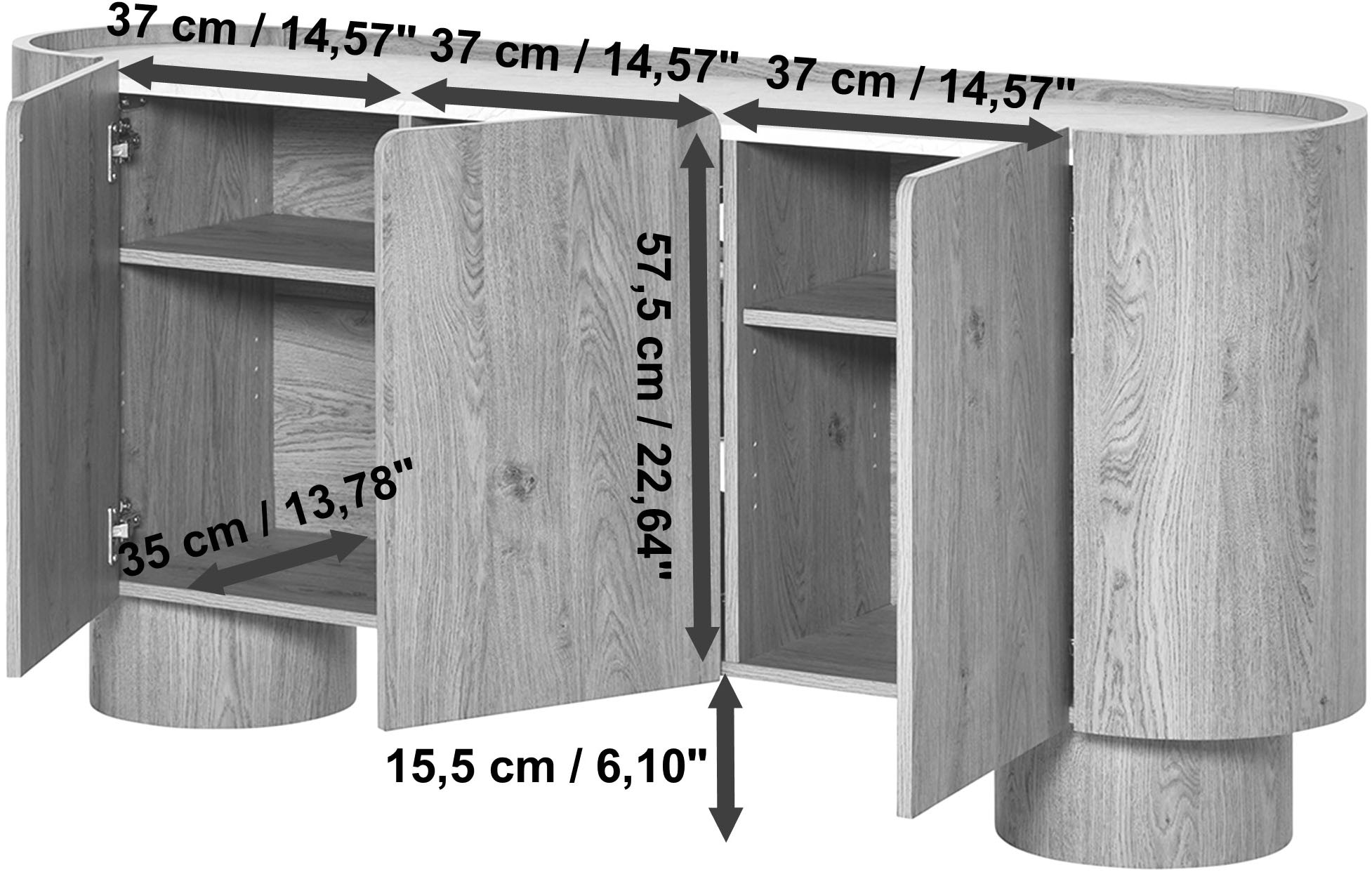 Jahnke Buffet »CIRCO SB 160« 1 cuis tlg. Buffet, 3 portes, design arrondi, aspect marbre, largeur 160 cm