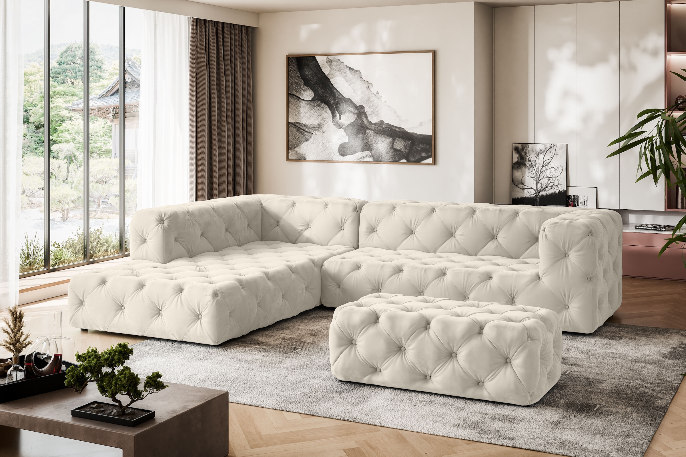 Home affaire Tabouret rembourré »FOLLINA« tabouret rembourré avec capitonnage classique Chesterfield