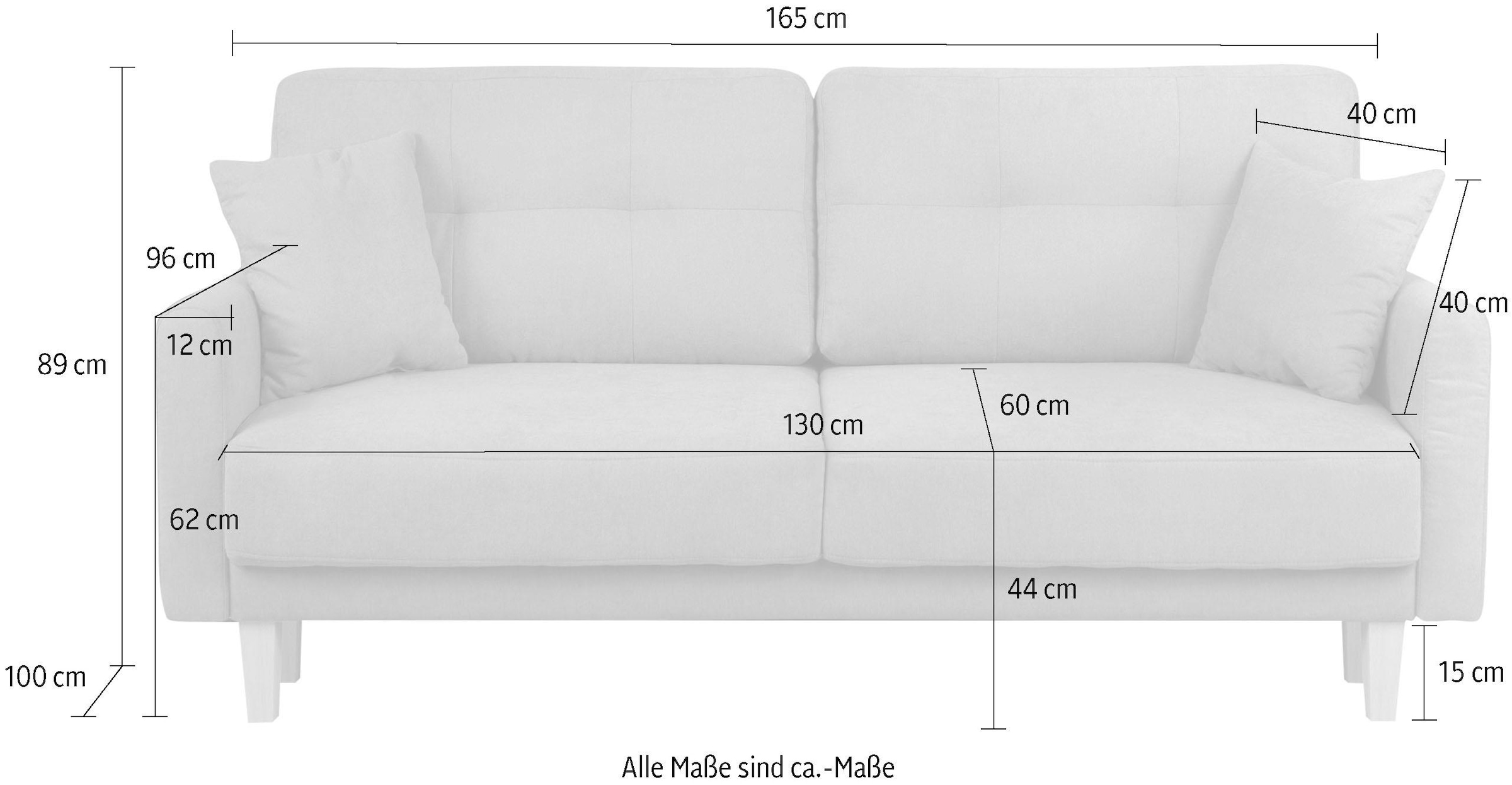 Home affaire 2-Sitzer »TRIPLO mit Wellenunterfederung, Masse B/T/H: 165/100/89 cm« Sofa mit Steppung im Rückenbereich, incl. Rückenkissen und Zierkissen