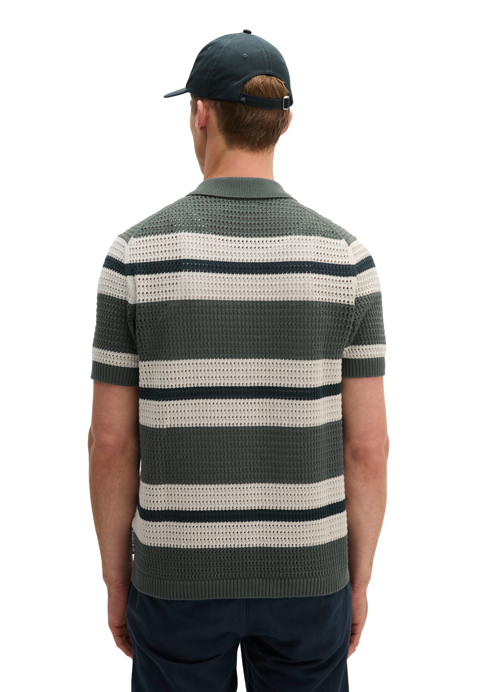 Marc O'Polo Kurzarmhemd Kurzarm-Strickshirt regular in Häkel-Optik