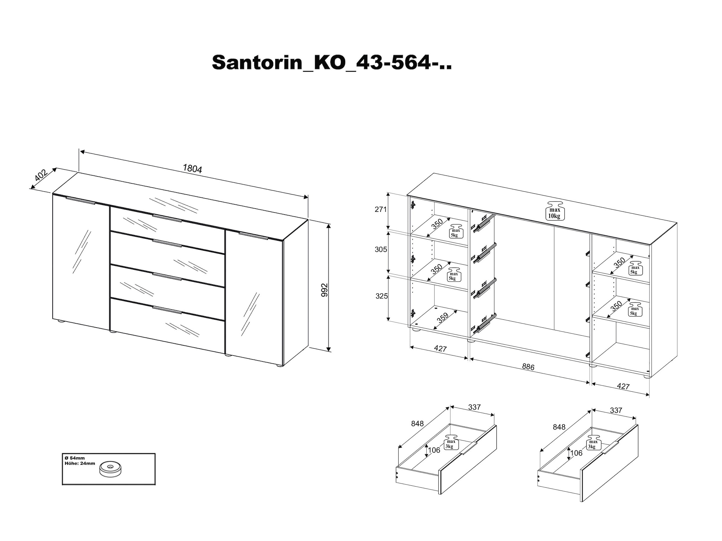 HBZ Kommode »Santorin, BxHxT 180x99x40 cm« 1 Stk. tlg. Breite 180cm, Softclose für Türen und Schubkästen, Melaminbeschichtung