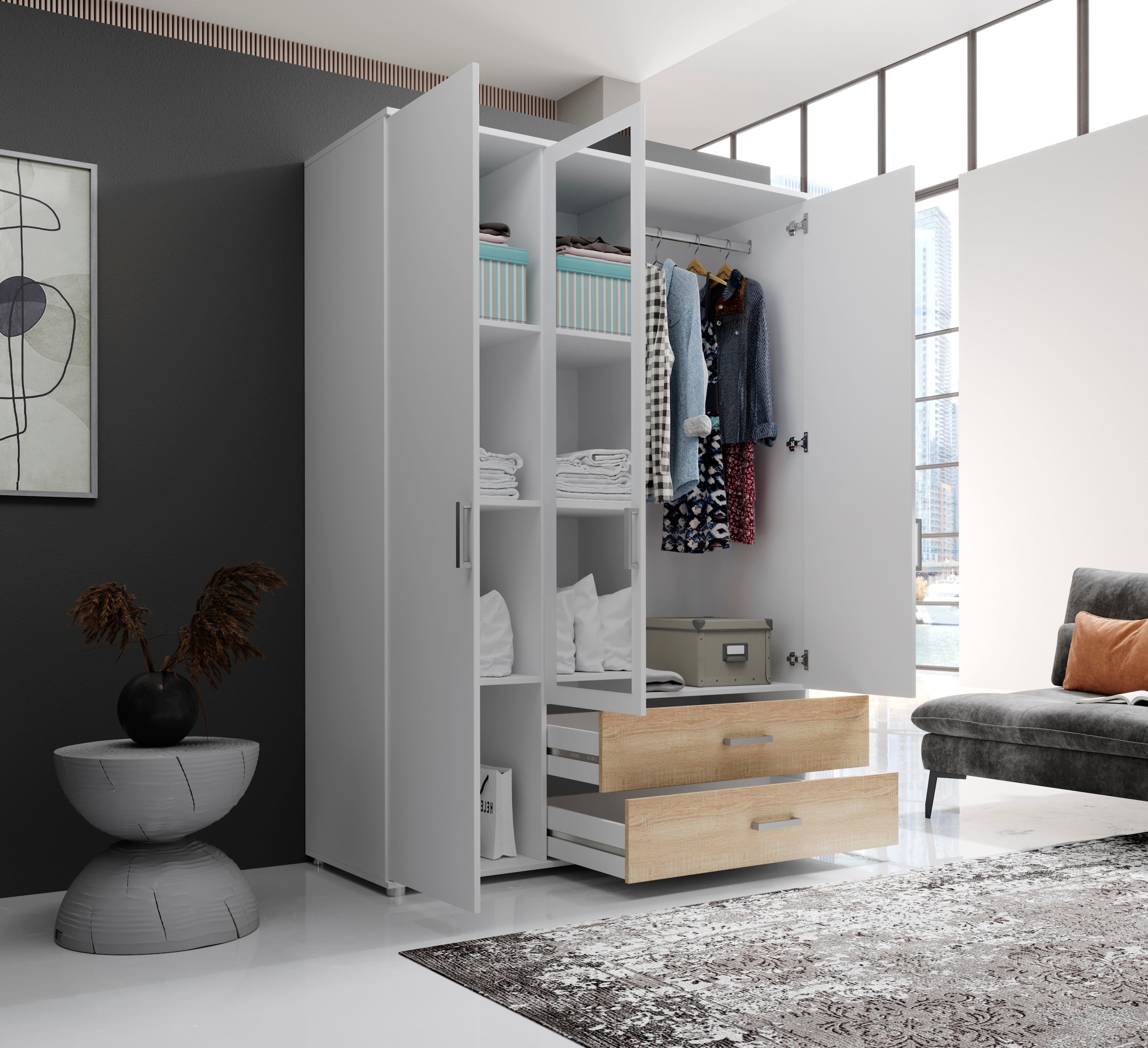 Schlafkontor »Ivar Kleiderschrank mit Spiegel« inklusive 2 Spiegeltüren und 2 farblich abgesetzten Schubkästen