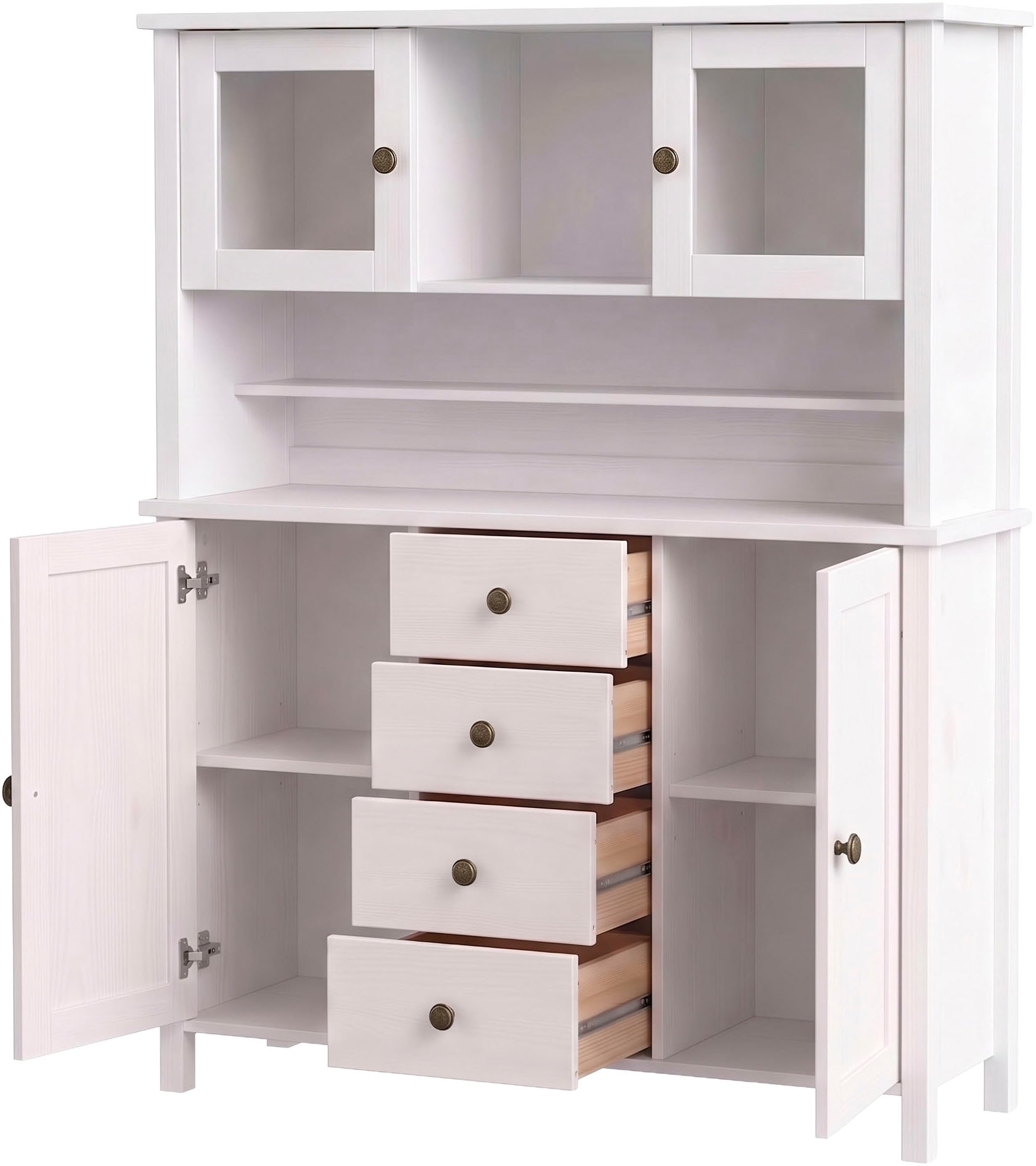 GOODproduct Buffet »Mikkeli Küchenbuffet mit 2 Glastüren, Metallgriffe« aus massiver FSC®-zertifizierter Kiefer, moderner Landhausstil