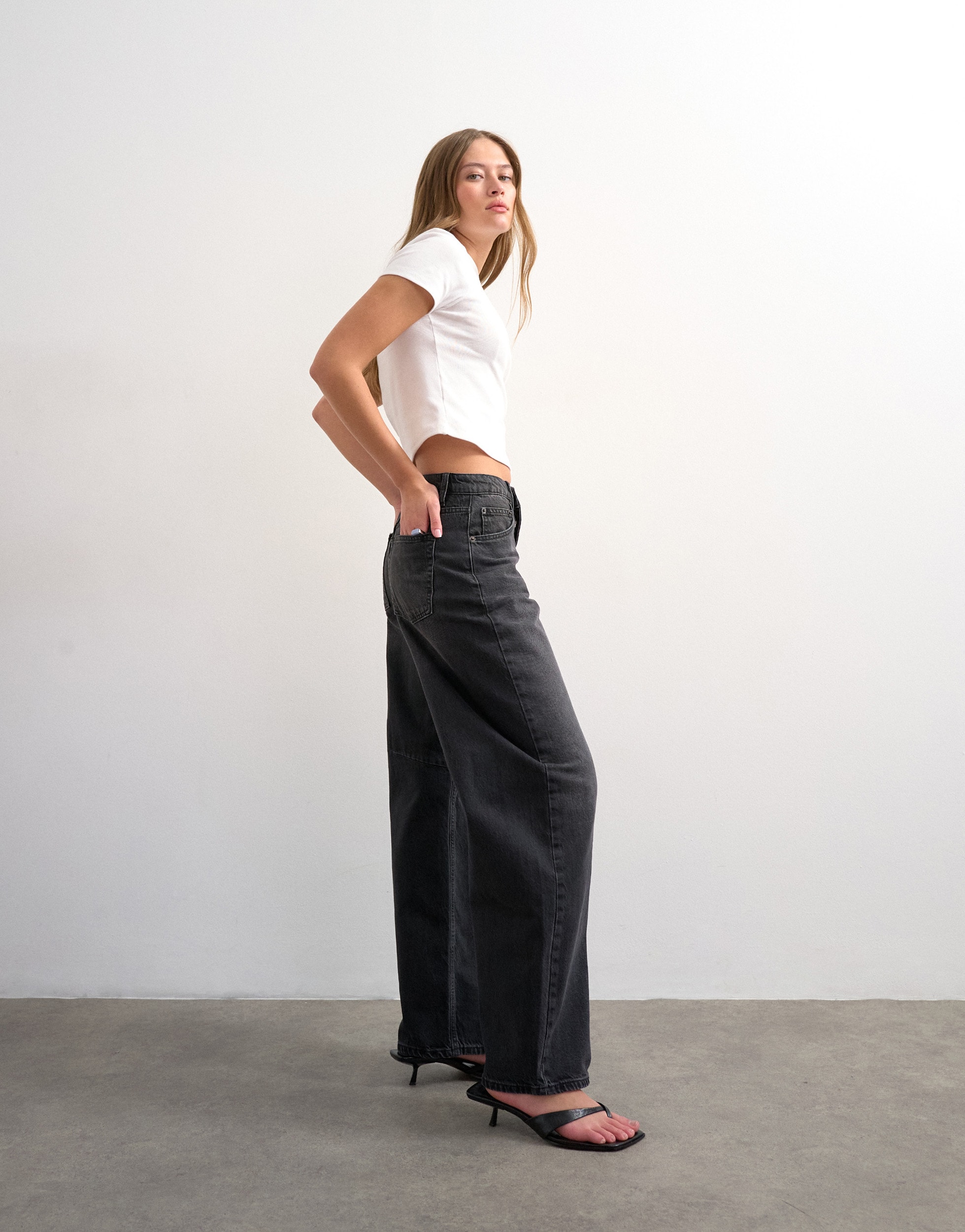 TOPSHOP Jeans large »TSBARREL HR DENIM JEANS BLW NOOS« Coton, coupe baril, taille haute