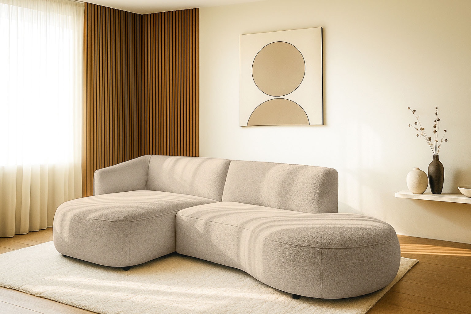 GOODproduct Canapé d'angle »OSTRUP Rundsofa, L-Form, Naturtöne, Boucle oder Chenille« largeur 278 cm, forme organique aux courbes douces