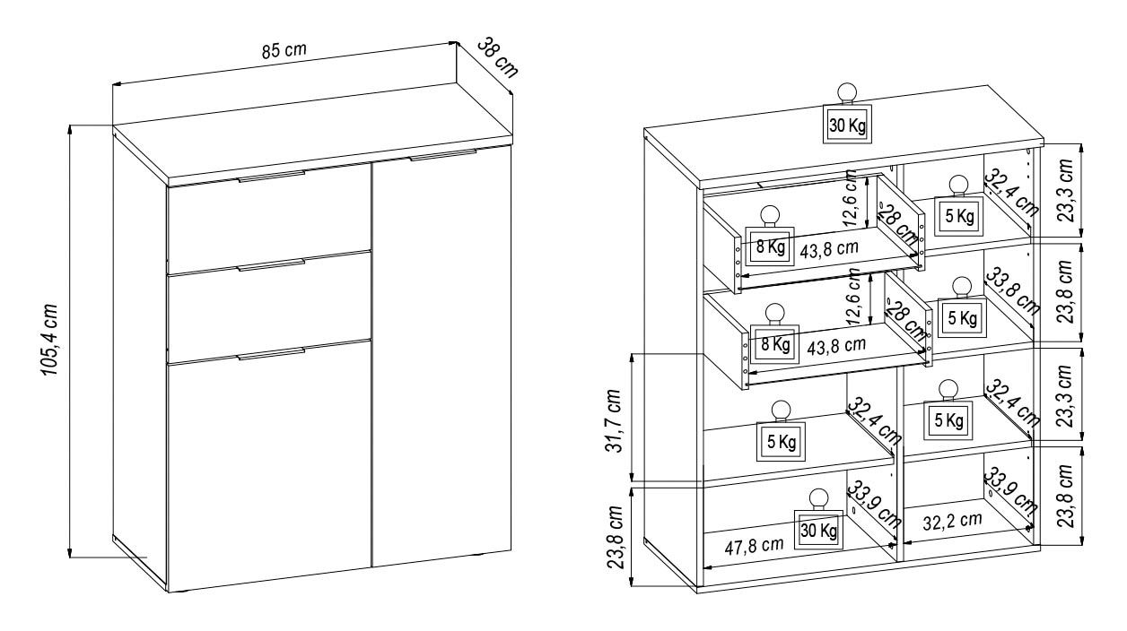 HBZ Schuhschrank »Milan, BxHxT 85x103x38cm« 1 Stk. tlg. Mit 2 Türen, 2 Schubkästen, 3 Einlegeböden, 1 fester Boden