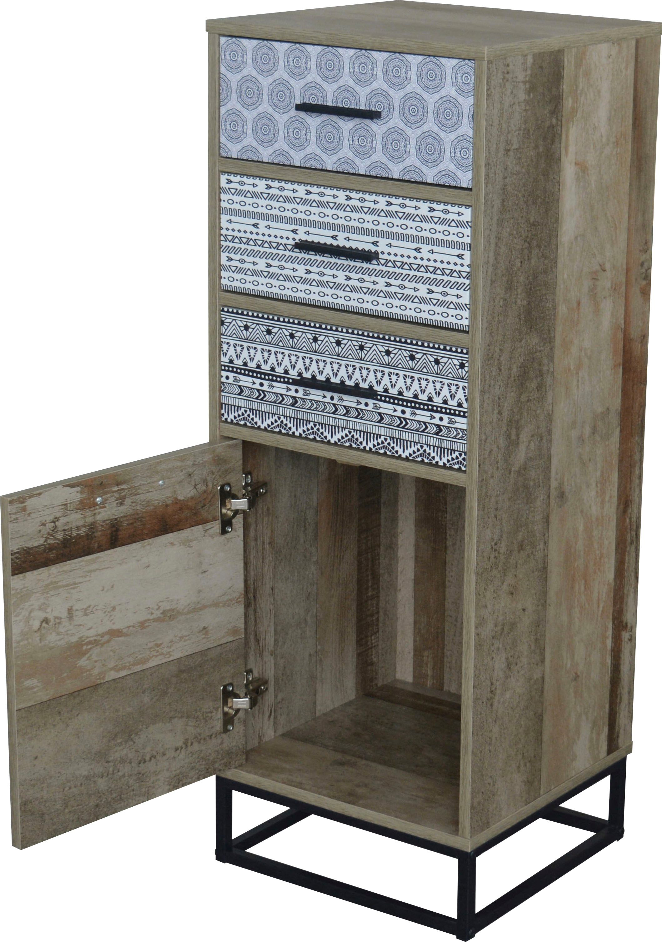 SIT Commode »Kappeln mit 3 Schubladen und Tür in Holzoptik« Façades décoratives à motifs noir et blanc dans un design scandinave