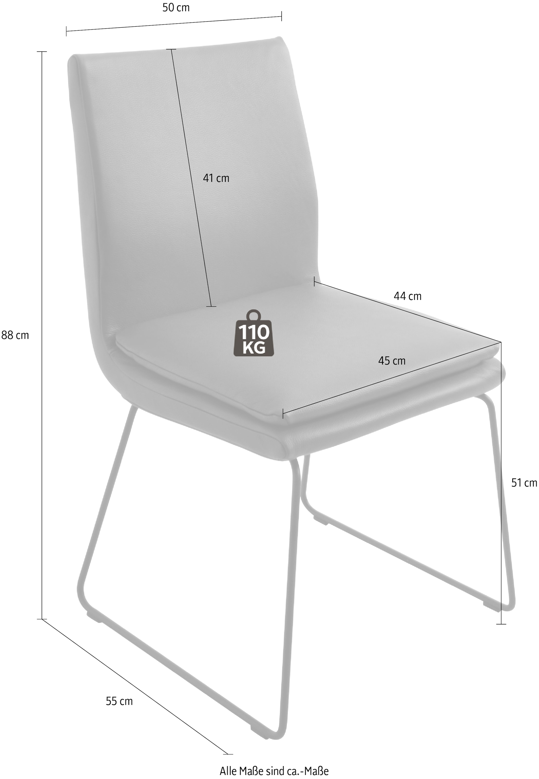 K+W Komfort & Wohnen Chaise de salle à manger »Creso Lederstuhl« () avec coussin d'assise et patin rond en métal noir structuré