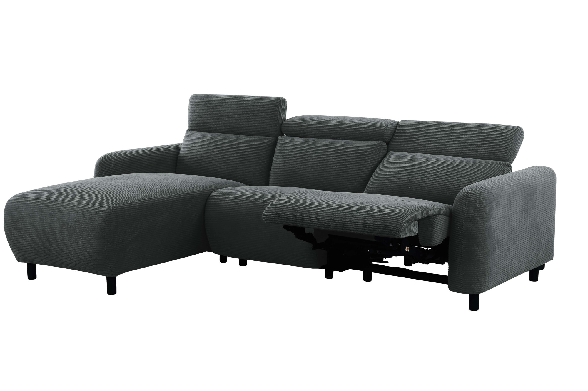 GOODproduct Ecksofa »SKAANE in Cord, L-Form, 274 cm, manuelle u. elektrische Relaxfunktion,« rundes Design, Kopfteilverstellung, Federkernpolsterung