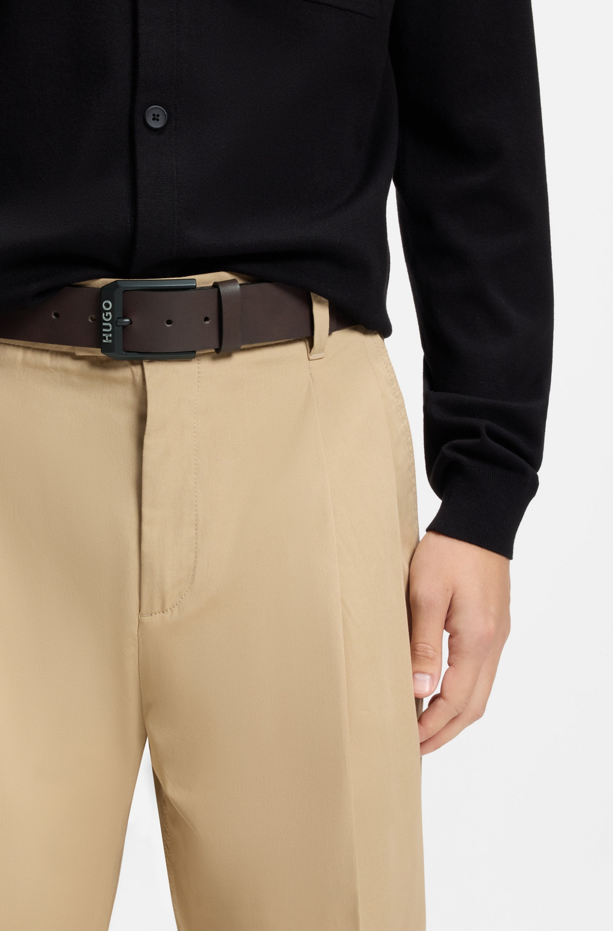 HUGO Ceinture en cuir »Gelio-B_Sz40« HUGO Markenlabel, rote Ziehnaht