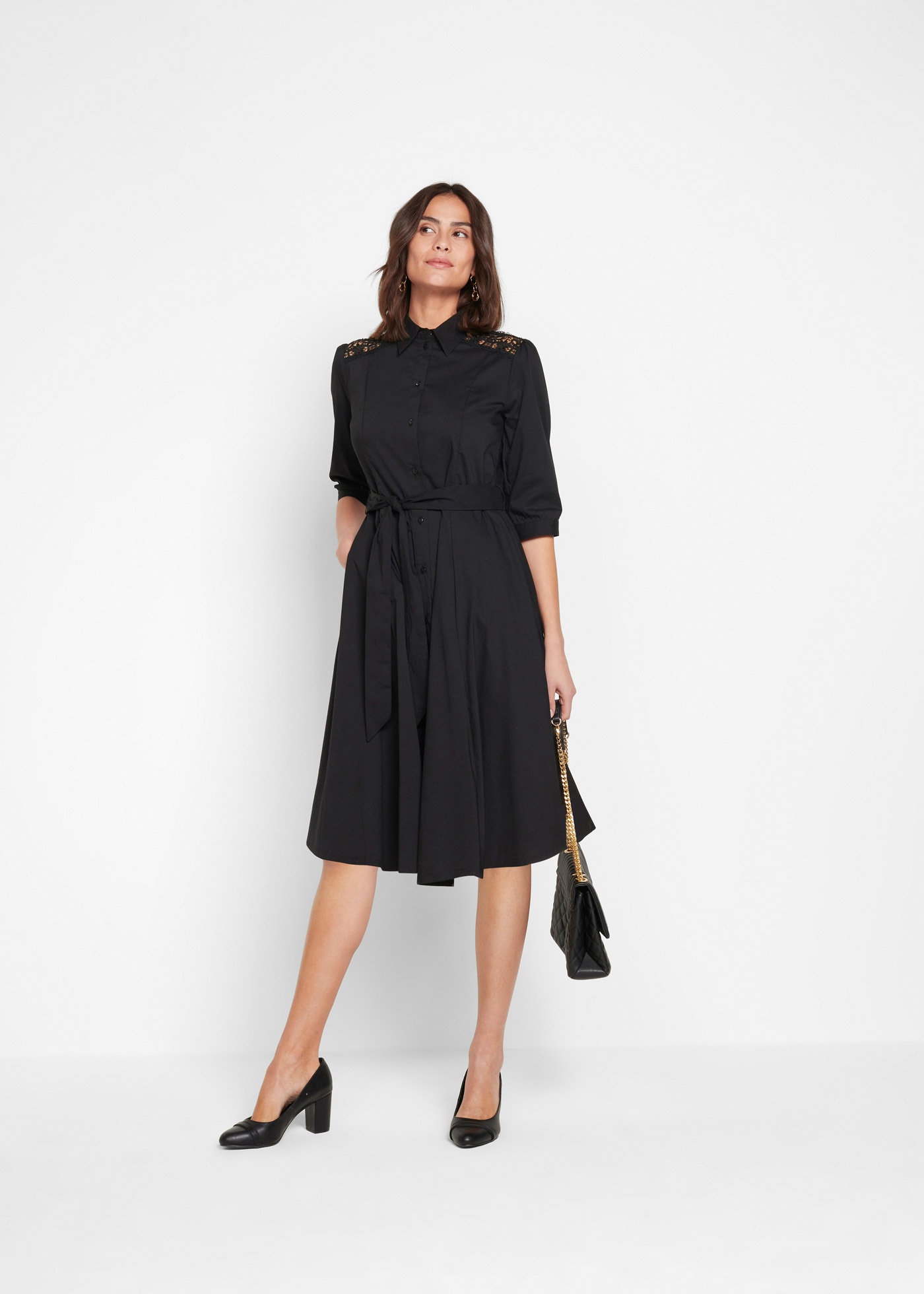 bonprix 2-in-1-Kleid Set, 2 tlg. für Businessmode, aus Baumwolle, ausgestellte Passform