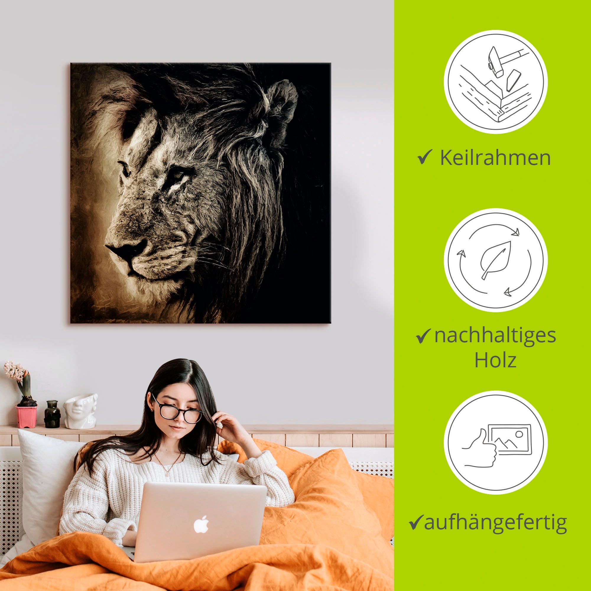 Artland Leinwandbild »Löwe II« Wildtiere 1 Stk. tlg. auf Keilrahmen gespannt