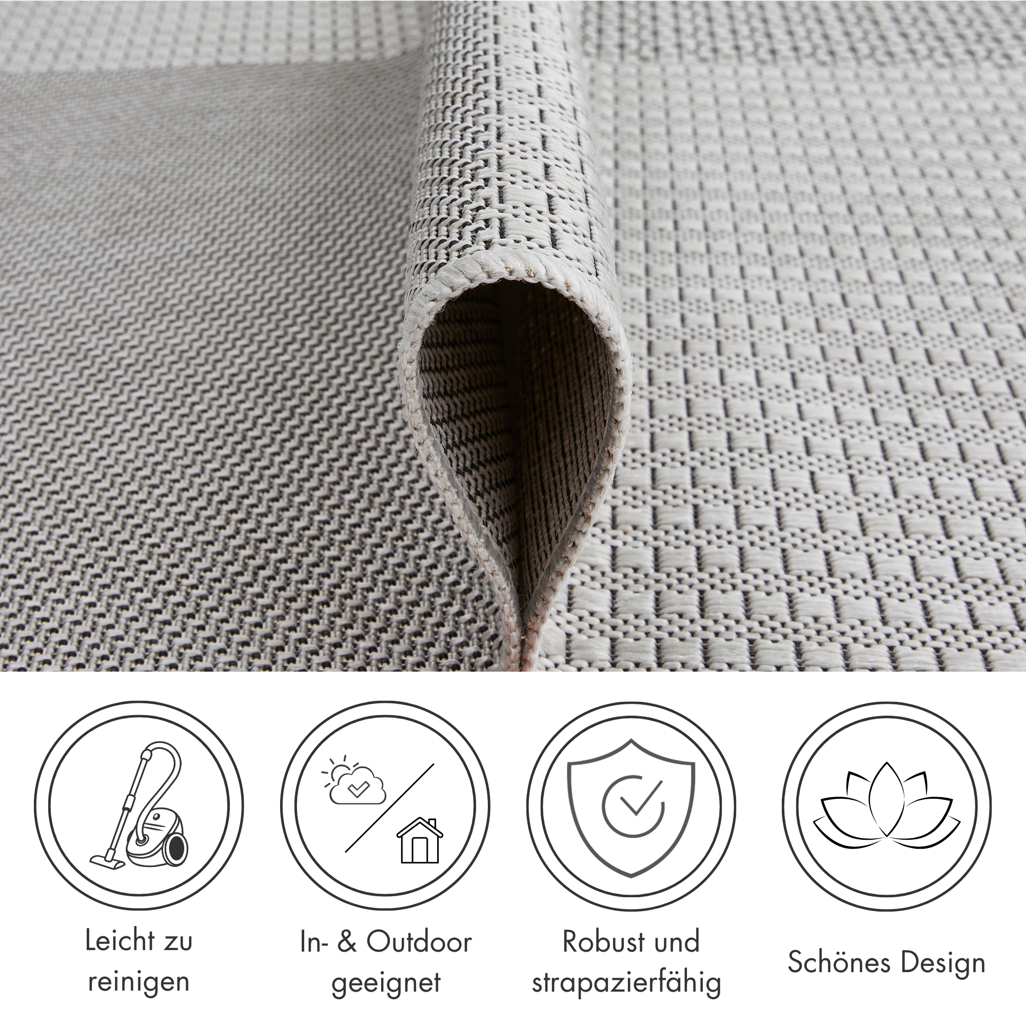 Andiamo Tapis »ARIZONA1« Rectangulaire 5 mm Höhe Flachgewebe, kariertes Muster, In- und Outdoor geeignet, wetterfest