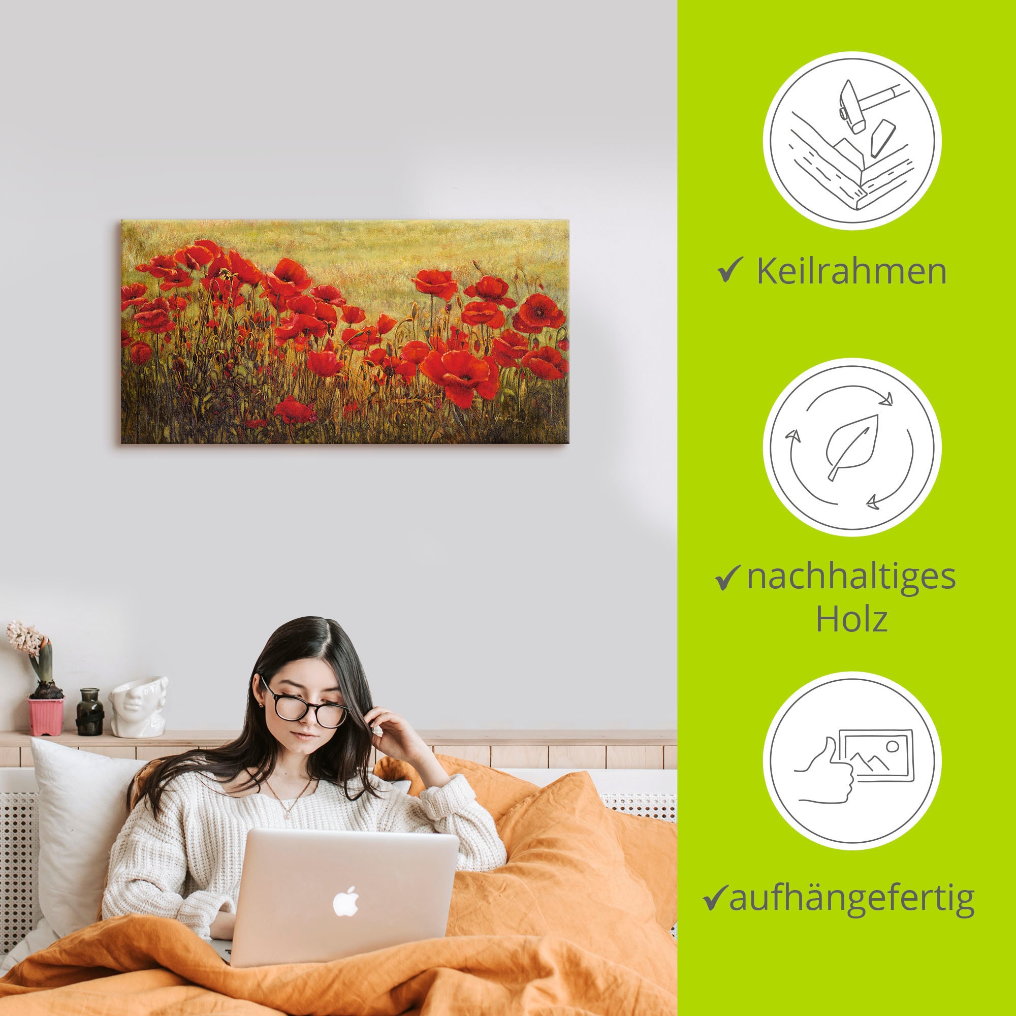 Artland »Mohnfeld« Blumenwiese 1 Stk. tlg. auf Holzrahmen gespannt