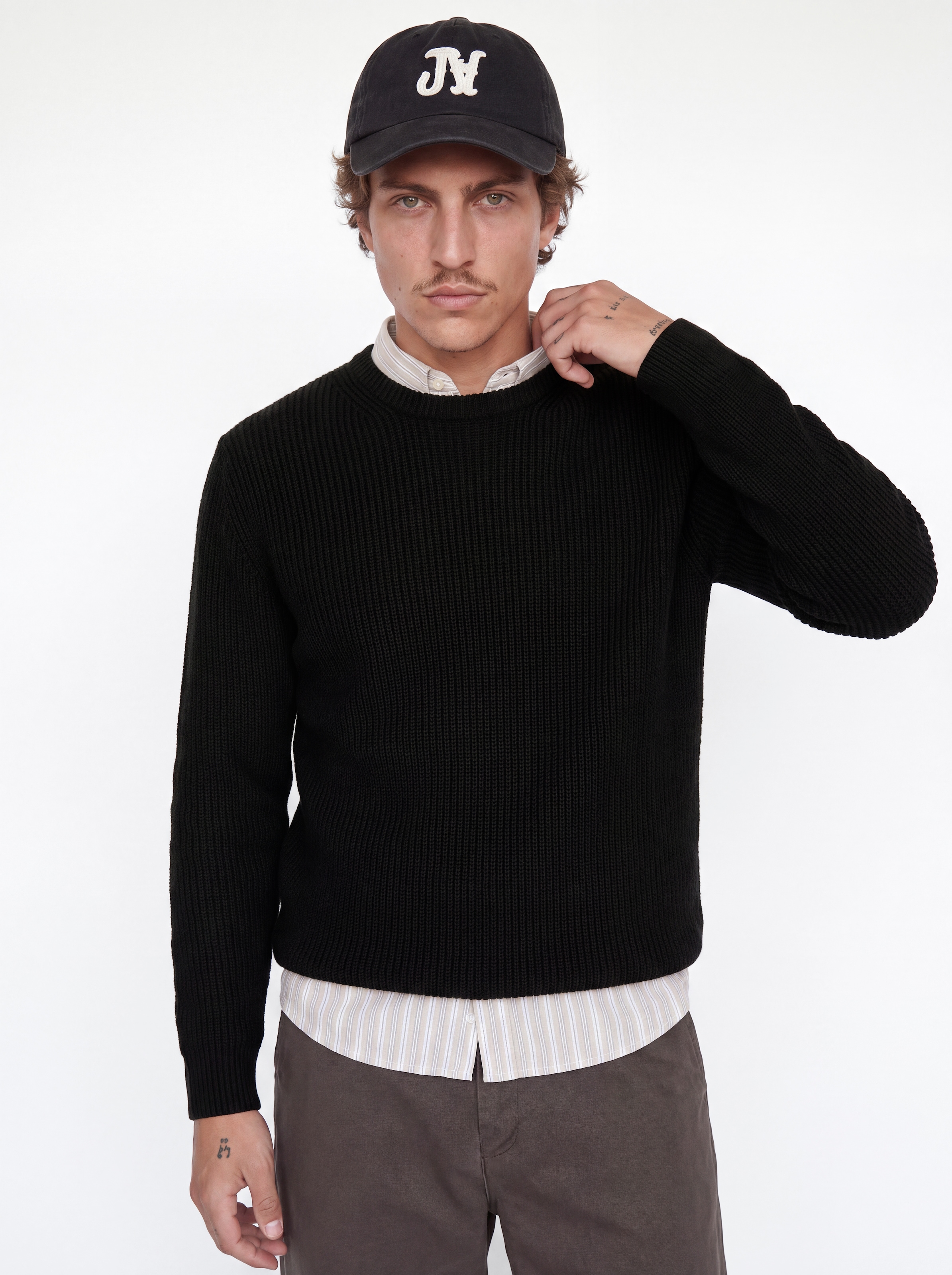 Jack & Jones Rundhalspullover »JJCLEVELAND KNIT CREW NECK« Materialmix, normal geschnitten