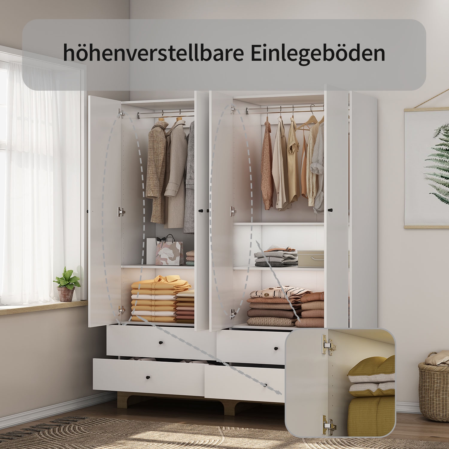 GOODproduct Kleiderschrank »Oslo Schlafzimmerschrank Garderobe weiss Landhaus« Schlafzimmerschrank mit 4 Türen und 4 Schubladen, Breite 160cm