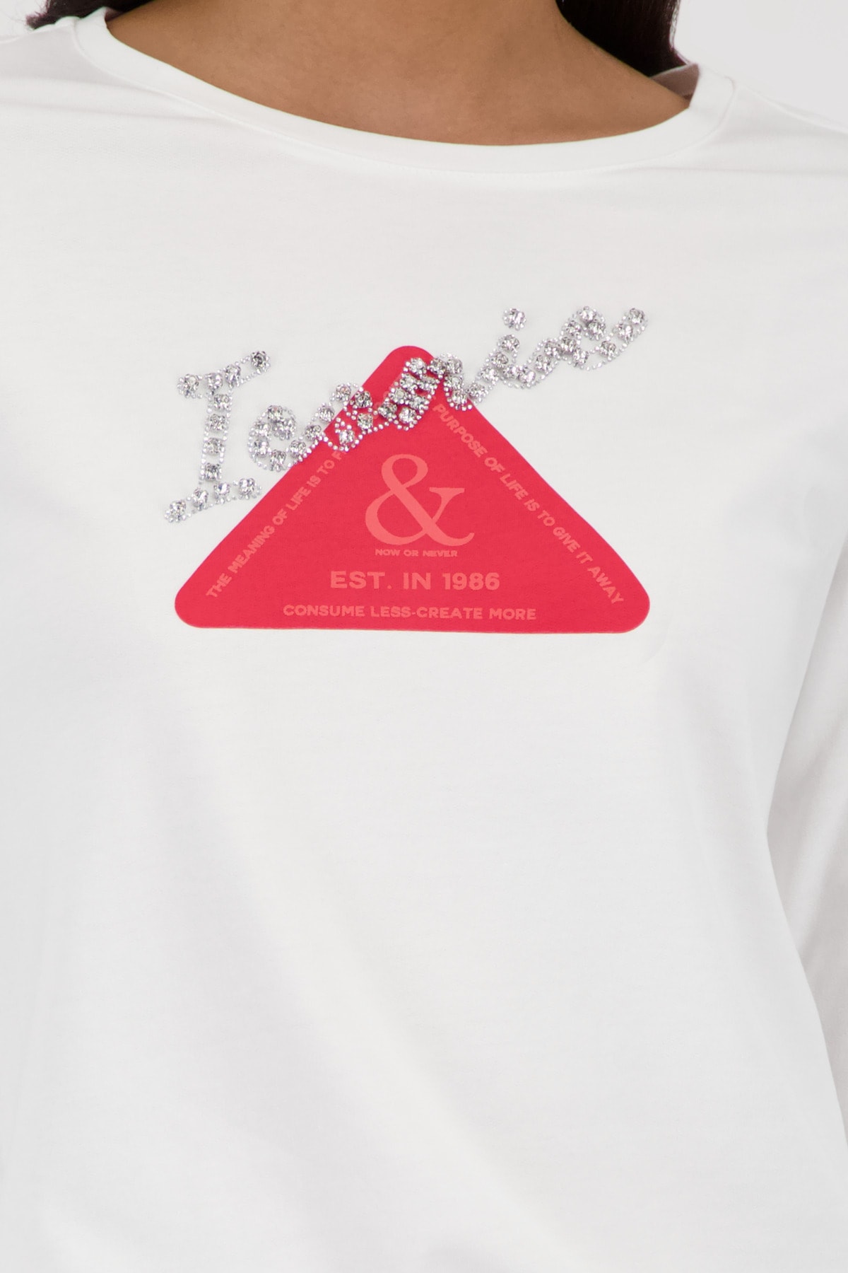 Monari T-shirt à manches longues »Shirt Emblem + Schmuck« Rundhalsausschnitt, Regular Fit, mit Strasssteinen