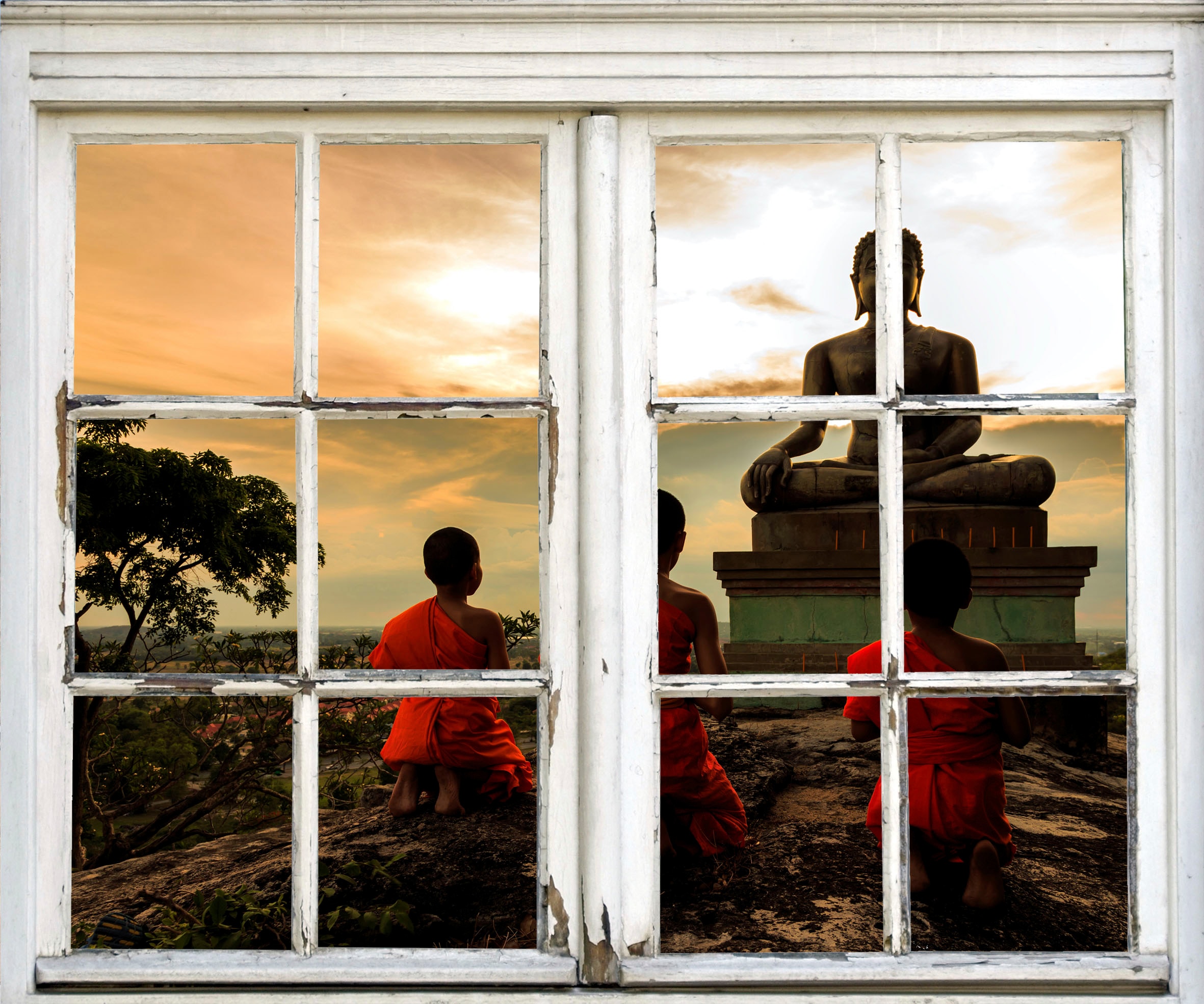 queence Wandsticker »Buddha Figur« Wandsticker, Wandbild, selbstklebend, Buddha, Beten