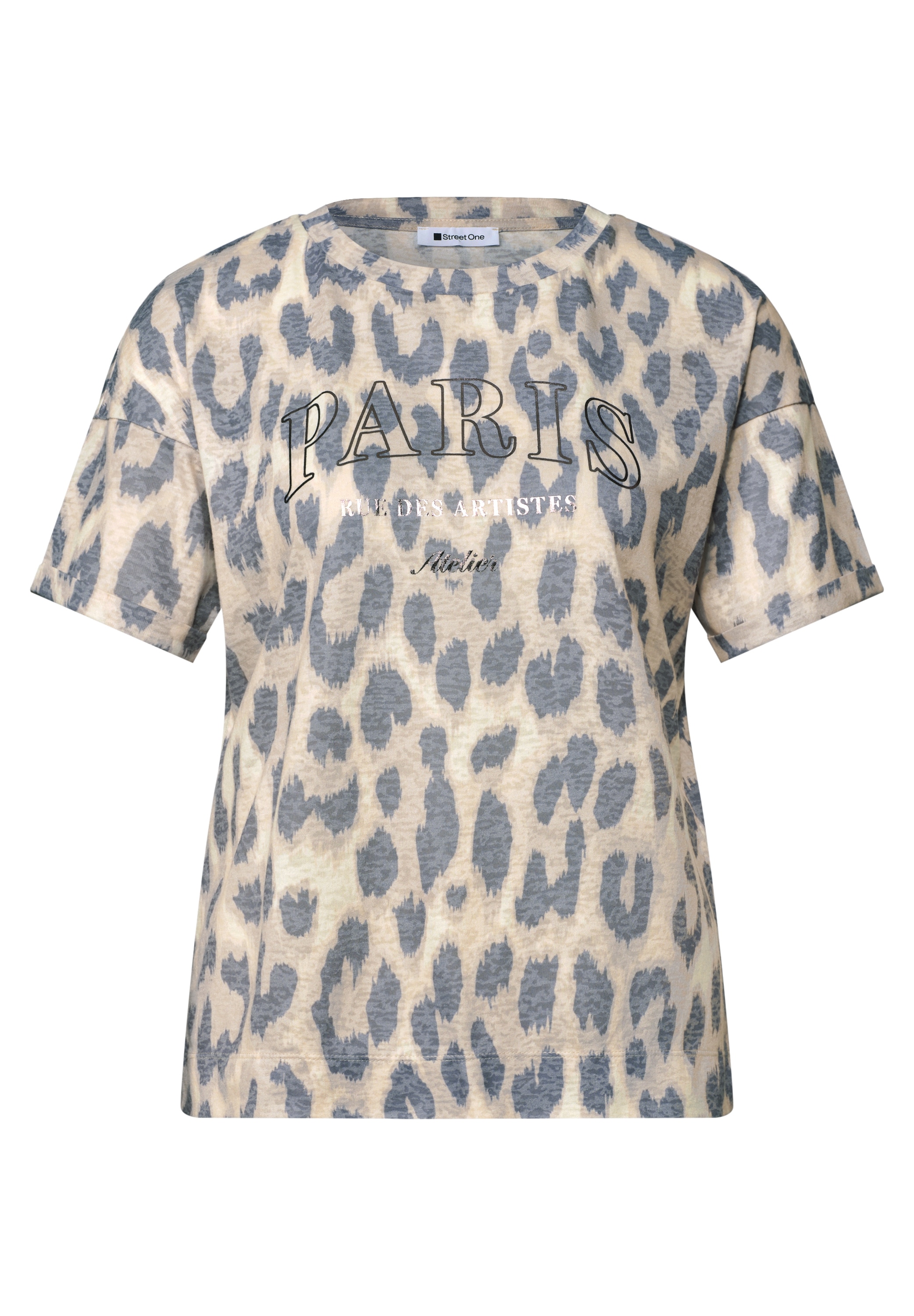 STREET ONE T-shirt à manches courtes Sommershirt im Ausbrenner-Look mit Leo-Print