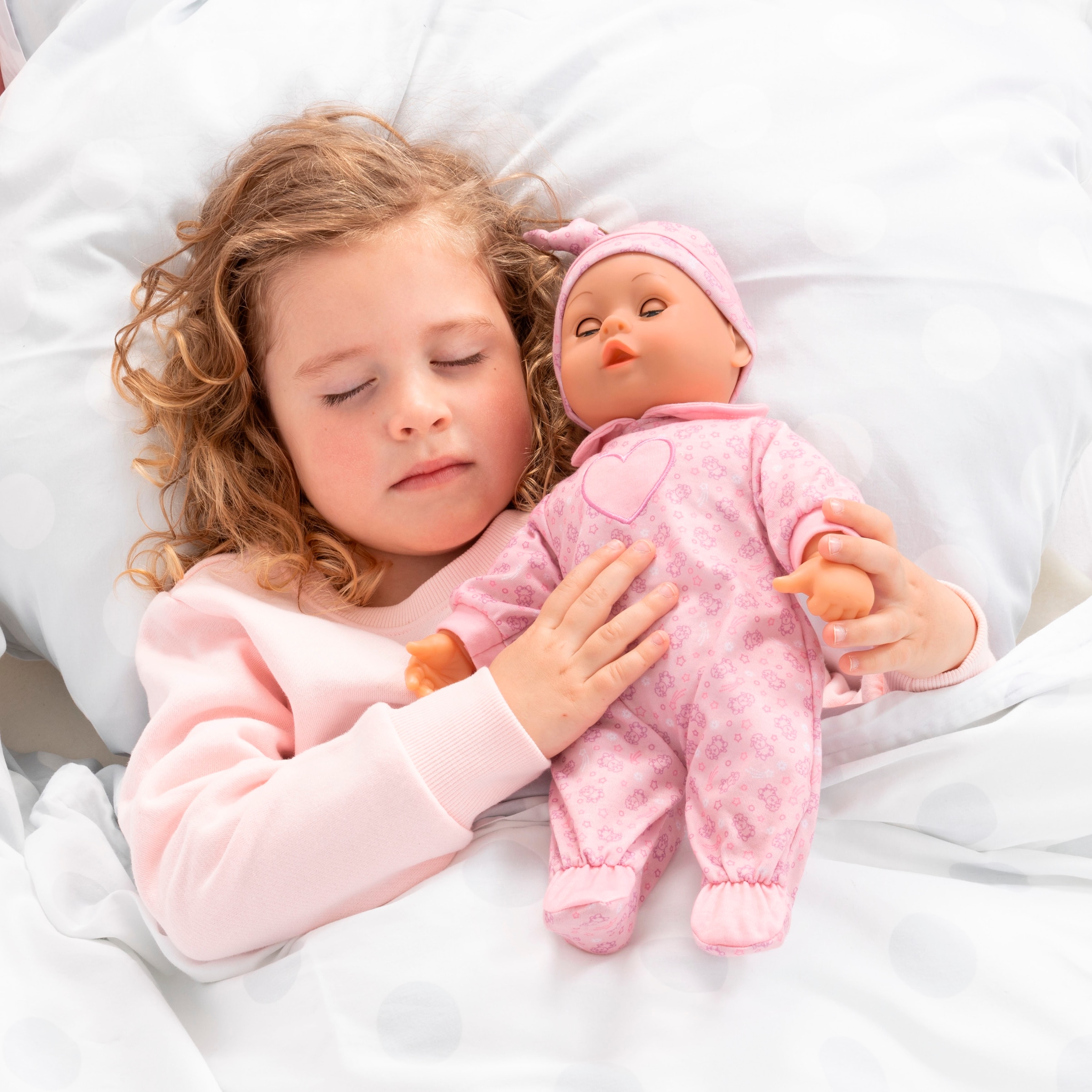 Bayer Babypuppe »First Words Baby, 38 cm, Schafe rosa« mit Schlafaugen und Babygeräuschen