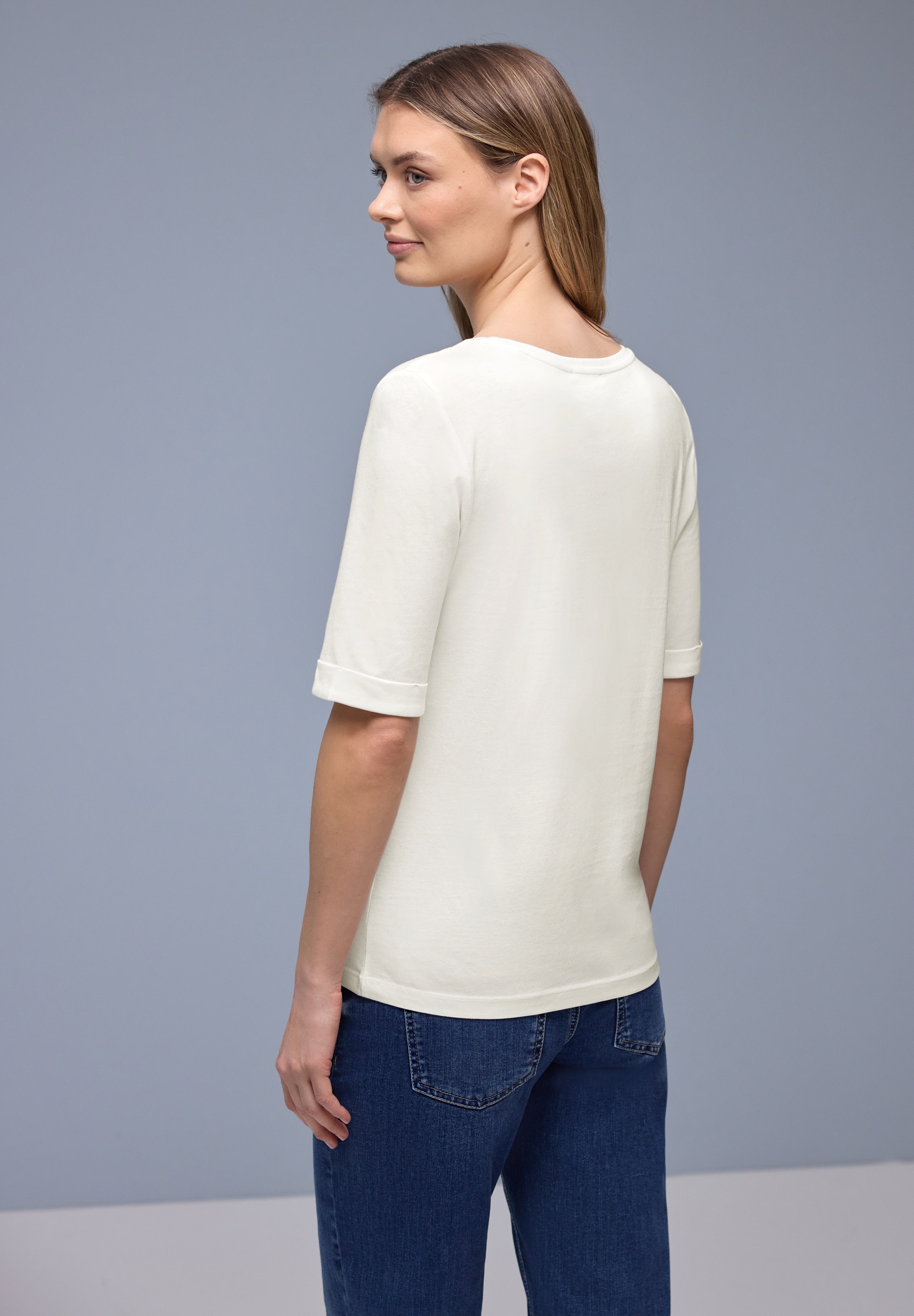 STREET ONE Shirt à col rond Halbarm mit Turn-up