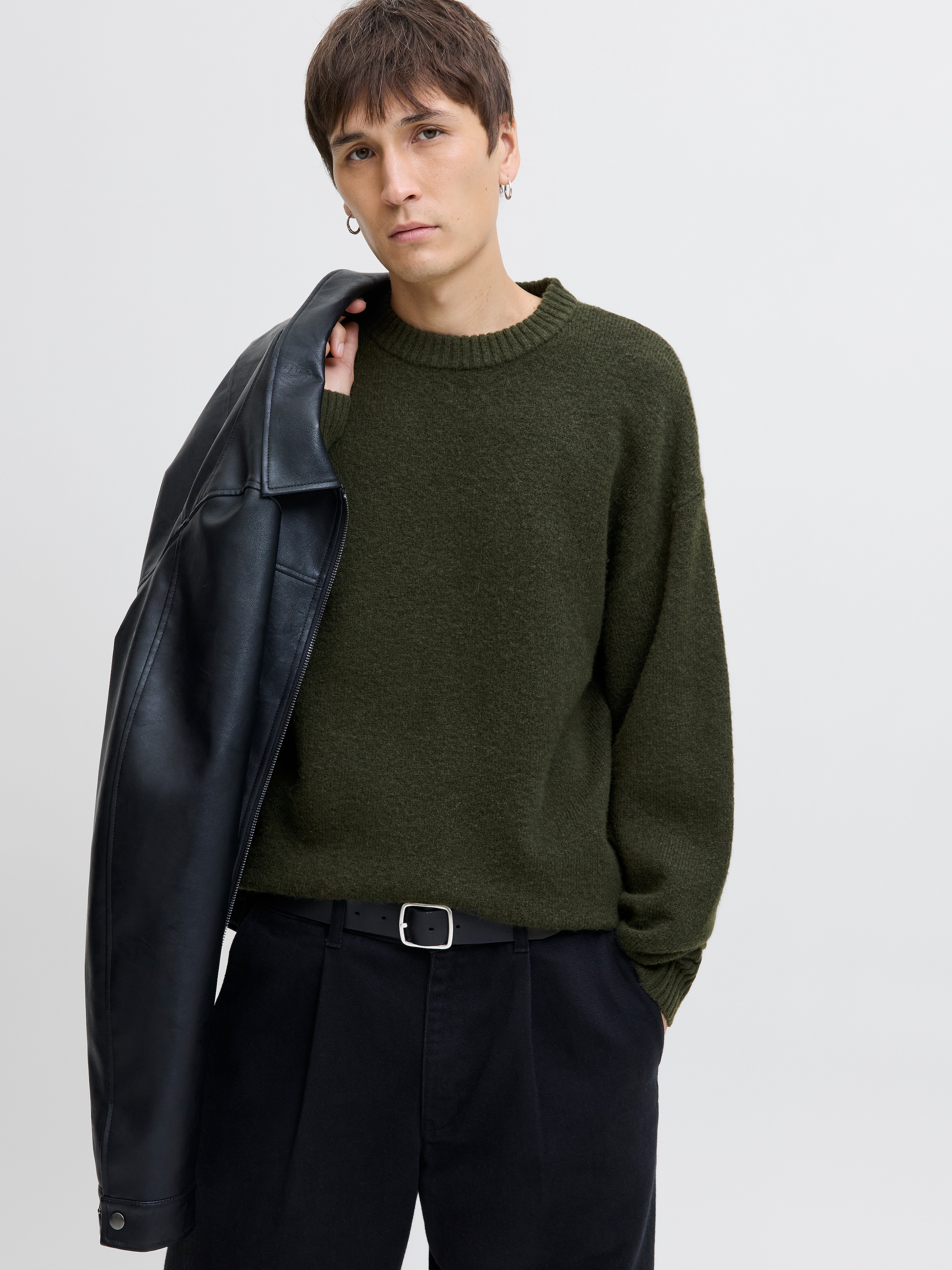 Jack & Jones Pull à col rond »JJESOHO OLLIE KNIT CREW NECK SN« mélange de matières, coupe décontractée