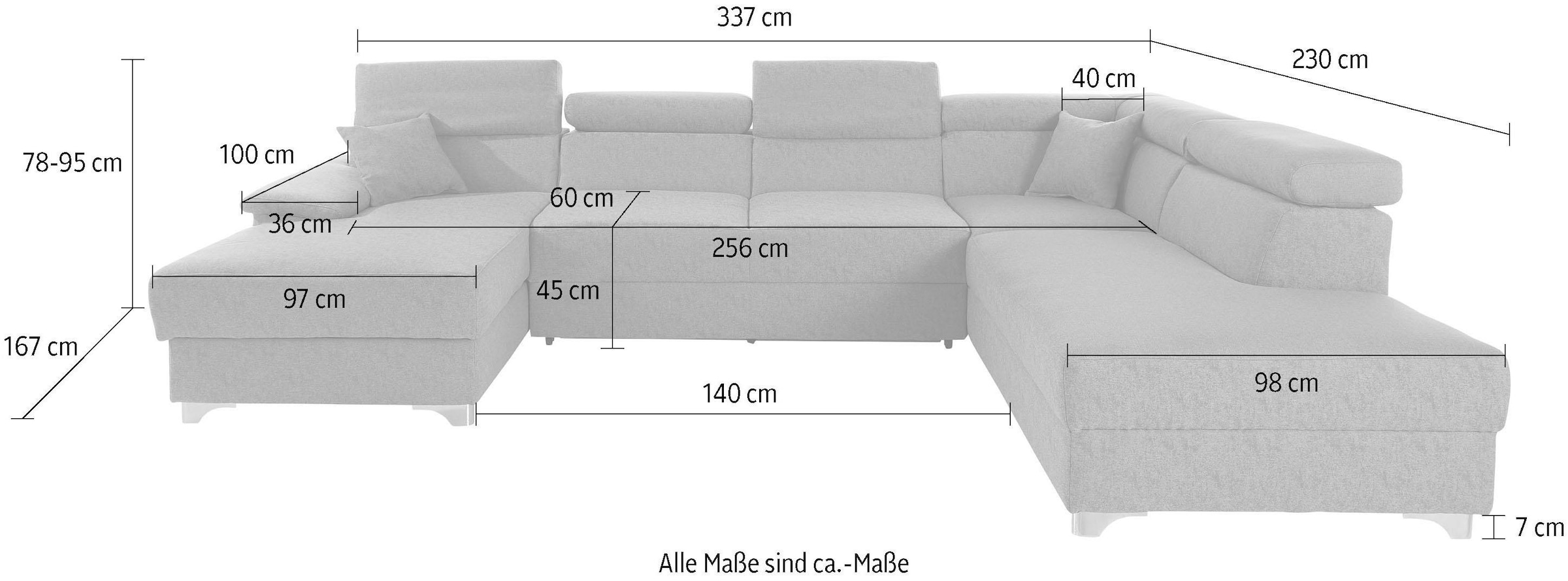 DOMO collection Paysage de salon »Mira, inklusive Kopfteilverstellung für mehr Wohlfühlkomfort, U-Form« au choix avec fonction lit et coffre, élégant et moderne