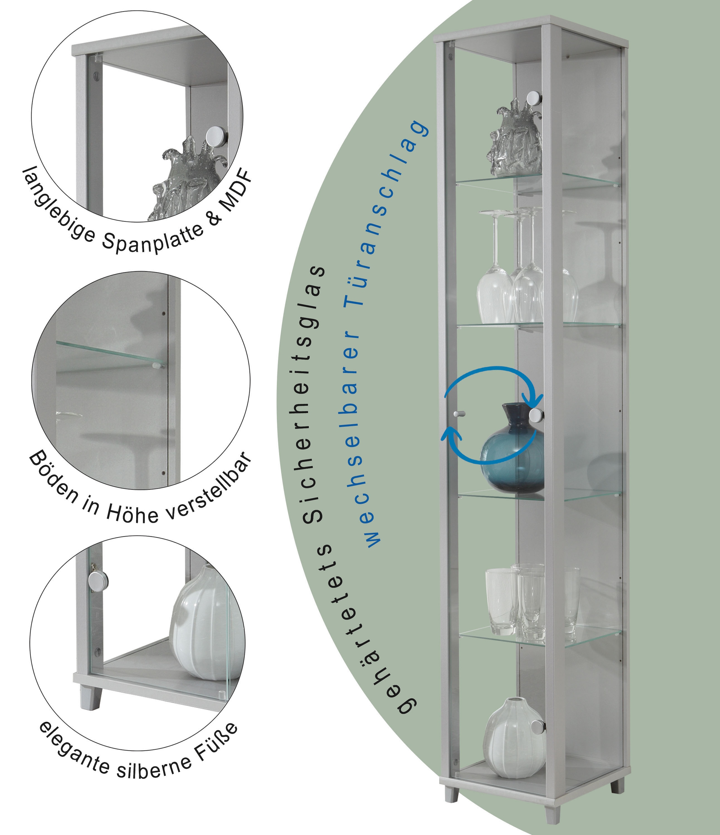 fif möbel Vitrines »OPTIMA Höhe ca. 172 cm« Standvitrine/Glasvitrine 1x Glastür,perfekt für Sammler,Sammlervitrine