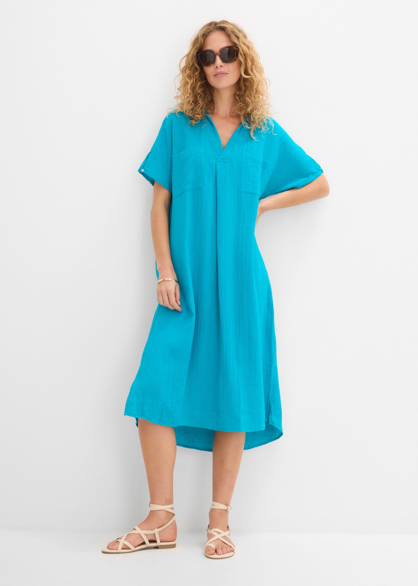bonprix Robe tunique coupe oversize, coupe caftan, manches kimono, en coton