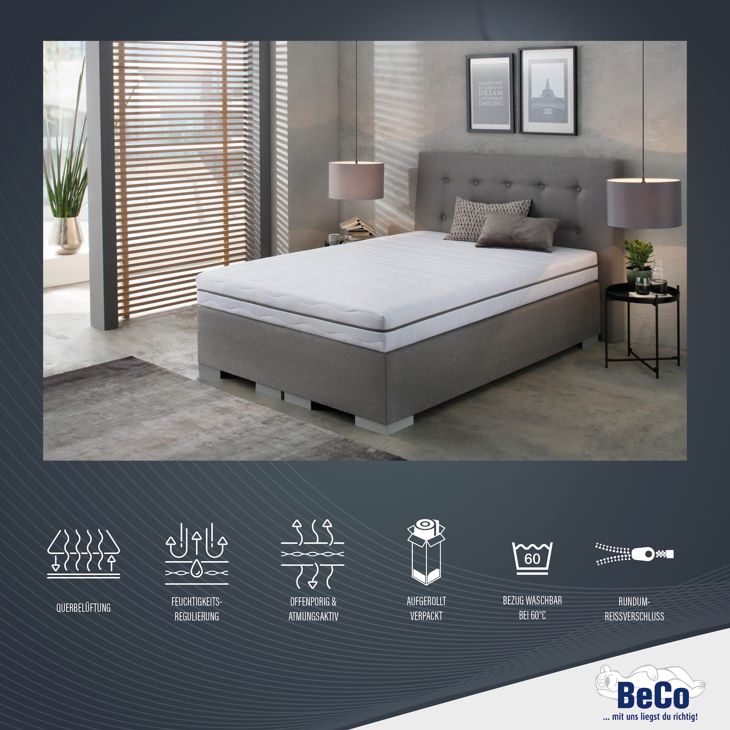 Beco Matelas mousse confort »Matratze Dream Flex, 7-Zonen-Komfortschaummatratze, diverse Grössen« 18 cm hoch Raumgewicht: 28 kg/m³ 1 cuis tlg. Note 1,3 TRÈS BIEN*, revêtement en microfibre fin et hygiénique