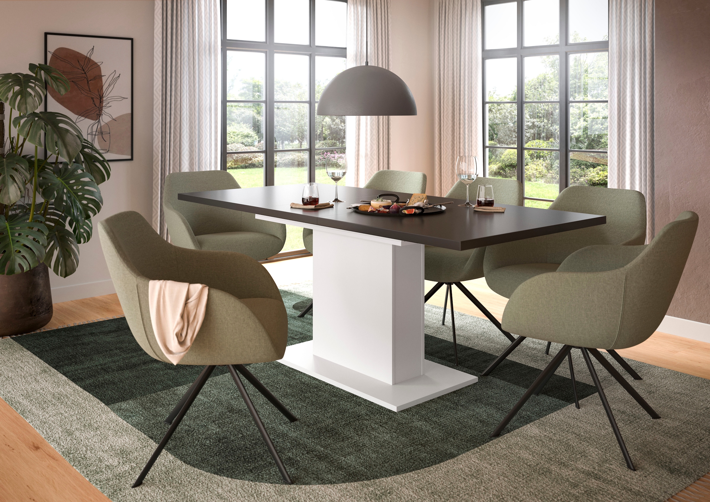Home affaire Table de salle à manger »Motus, ausziehbar 150 -190 cm, inklusive 40 cm Einlegeplatte« Set, 1 cuis tlg. Säulengestell mit Bodenplatte, Tisch, Küchentisch, Esszimmer, Küche