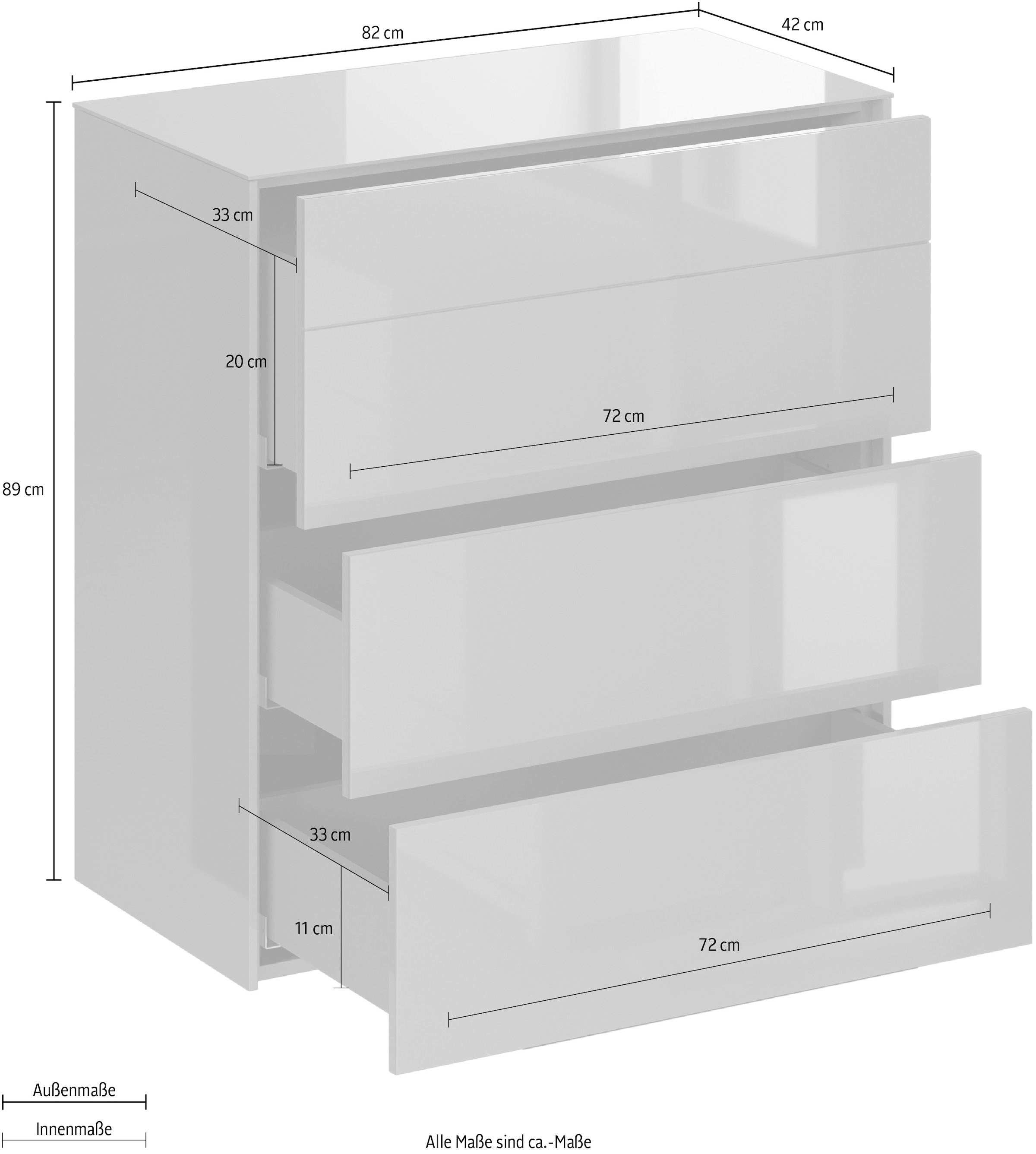 Mäusbacher Kommode Kommode BHT 82/89/42 cm, Push to open, Front+Oberplatte=Glas