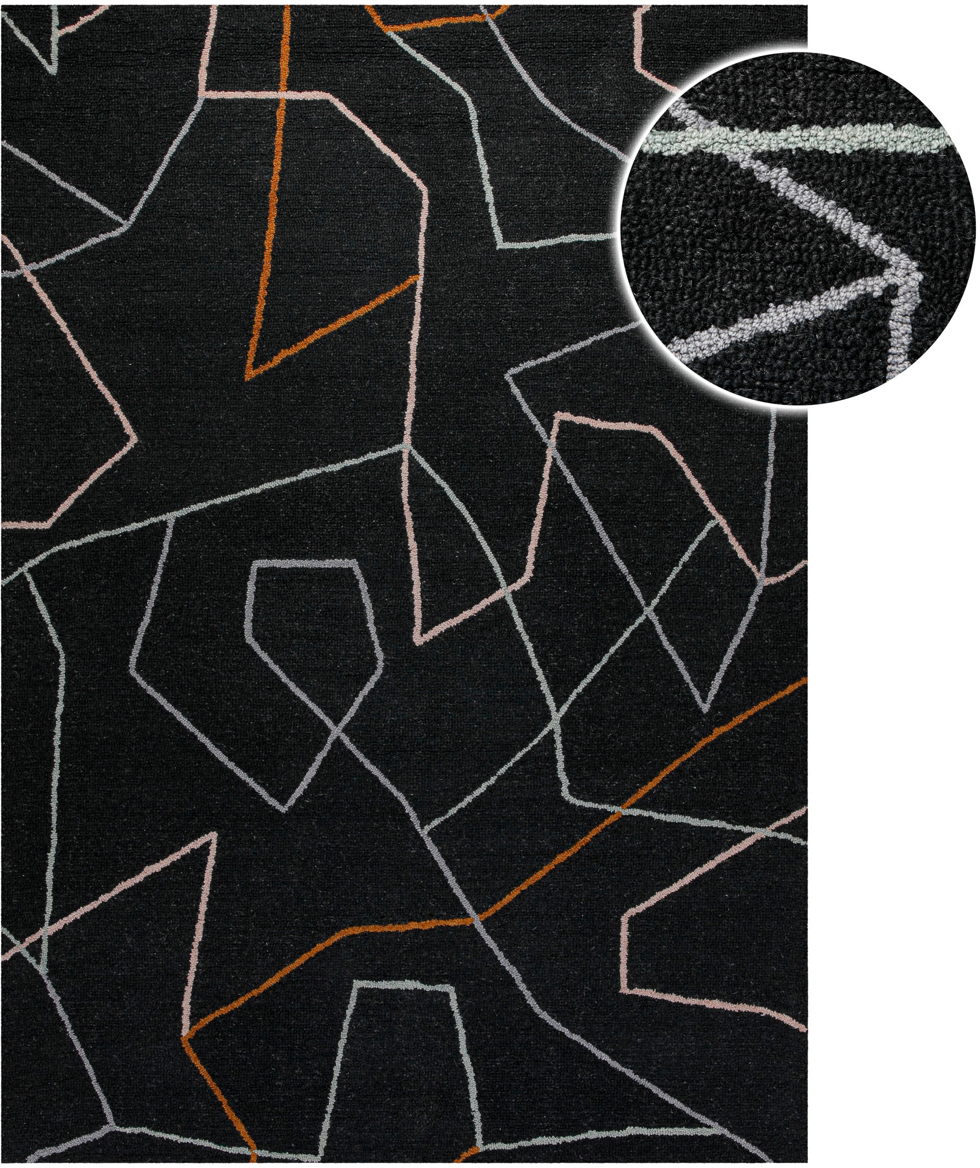 Wecon home Tapis »Nox« Rectangulaire 6 mm Höhe Wollteppich, abstrakt, hochwertig, handgetuftet, robust, modern