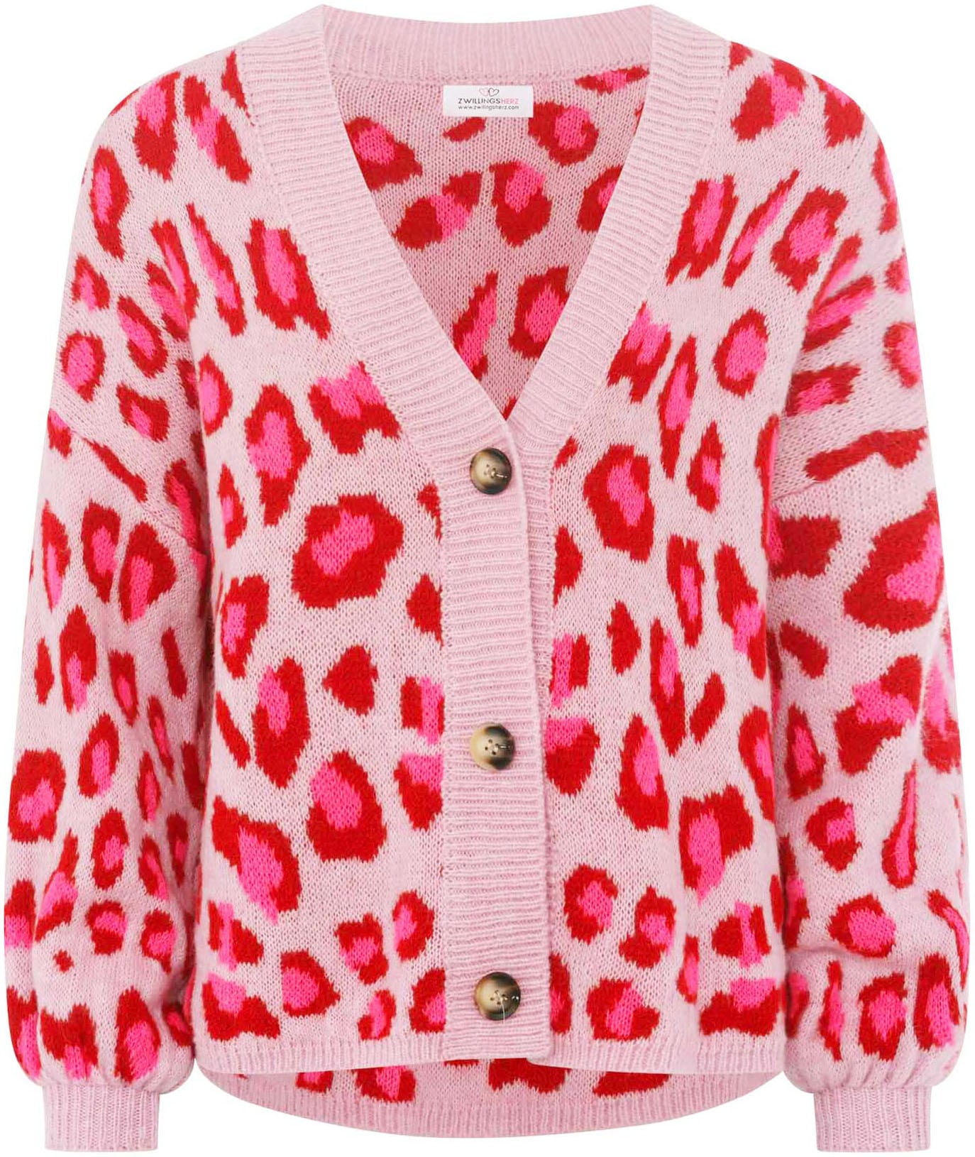 Zwillingsherz Veste en tricot »"Big Leo"«, One Size, Animal-Muster, Langarm, Knöpfe, tiefer V-Ausschnitt
