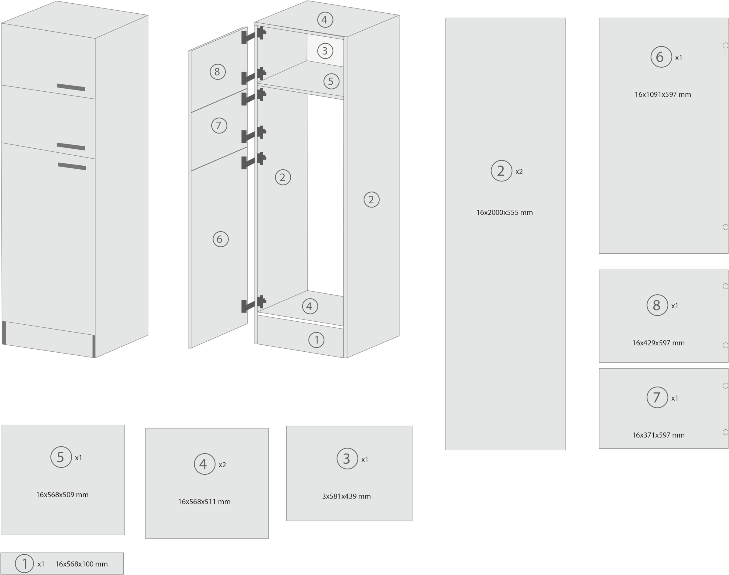 RESPEKTA Kühlumbauschrank »Merle« Breite 60 cm, Türen wechselseitig anschlagbar, Höhe 200 cm