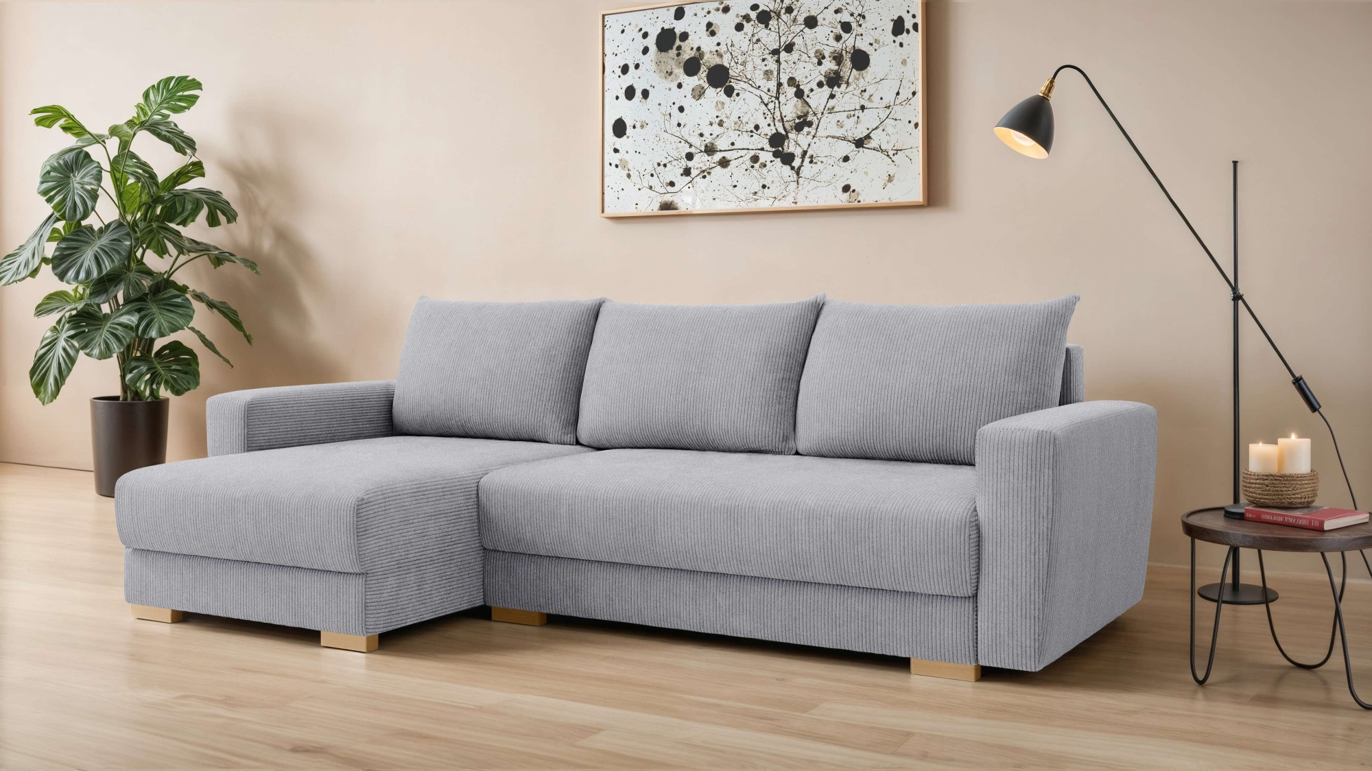 INOSIGN Canapé d'angle »MAGHERA universell Schlafsofa mit Bettkasten, Masse B/T/H: 255/142/84cm« L-Form mit Recamiere rechts oder links montierbar, hoher Sitzkomfort